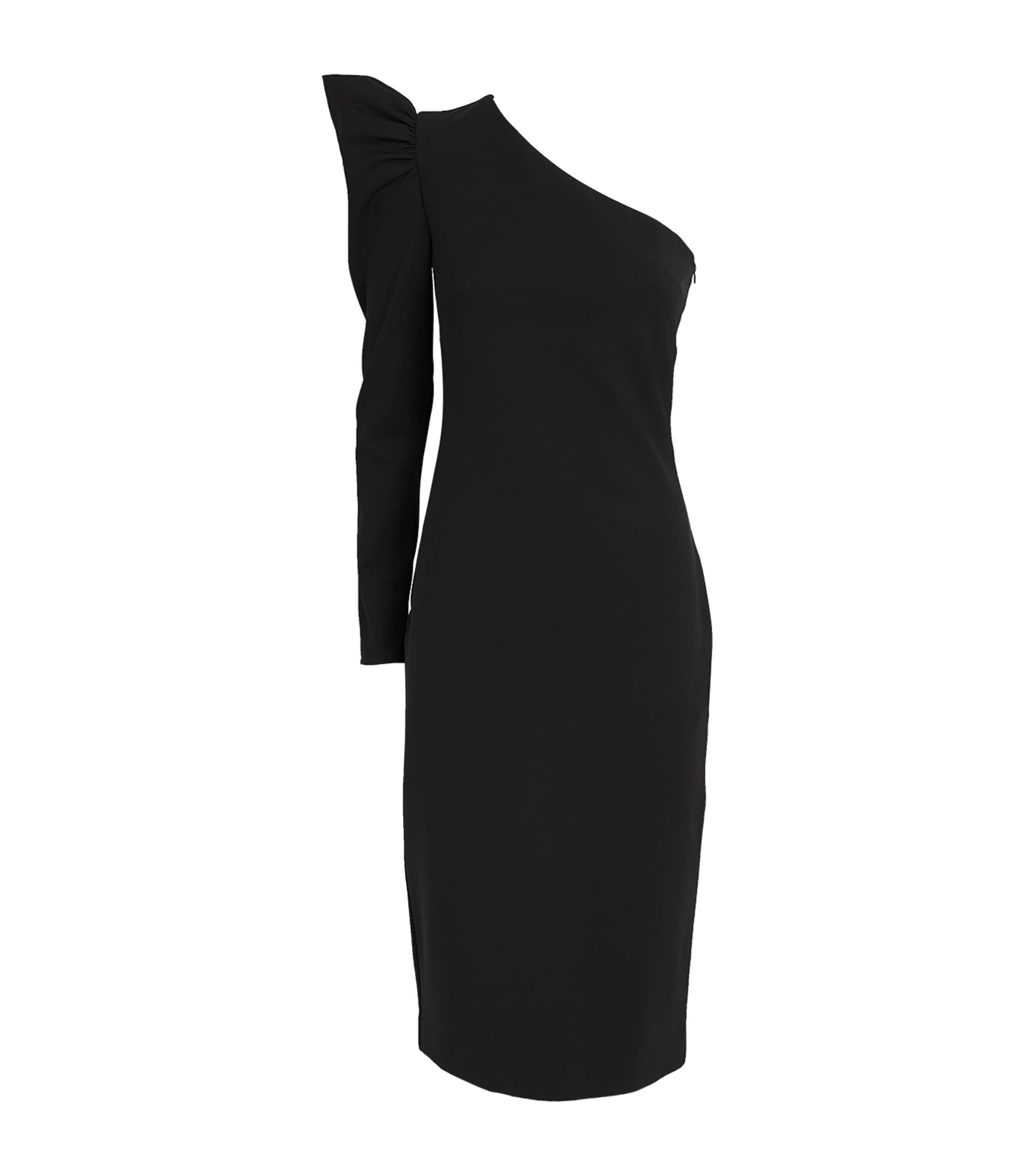 Shop Max Mara Jersey One-shoulder Midi Dress In Black