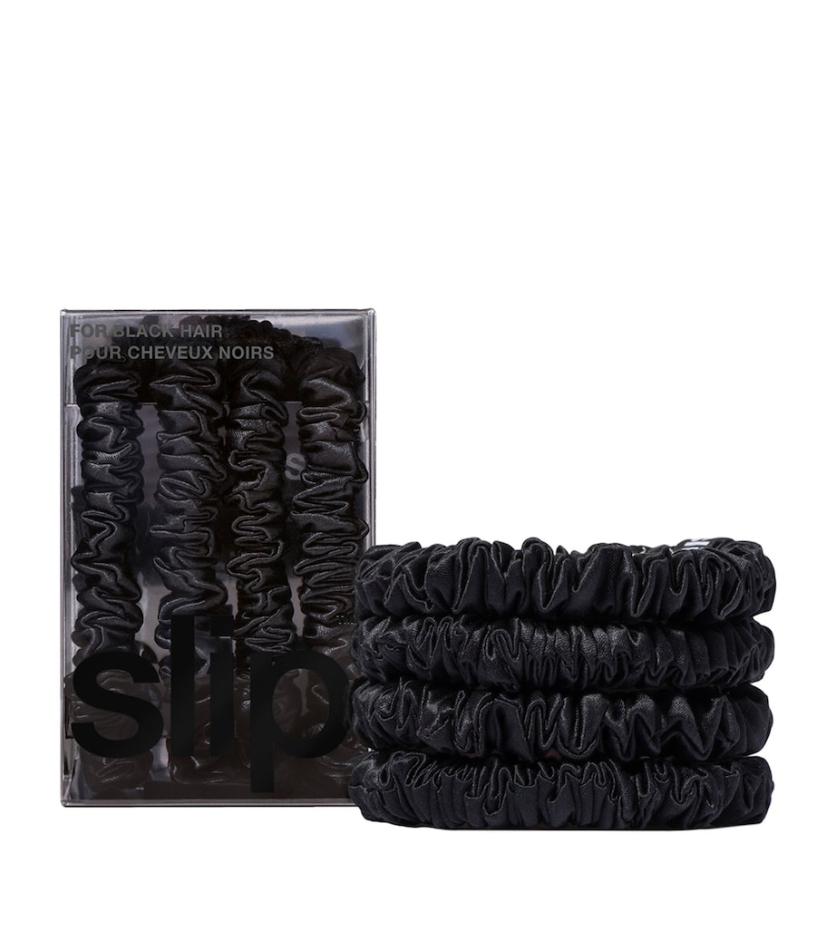 Pure Silk Skinny Scrunchies (Set of 4) BLACK Image 1