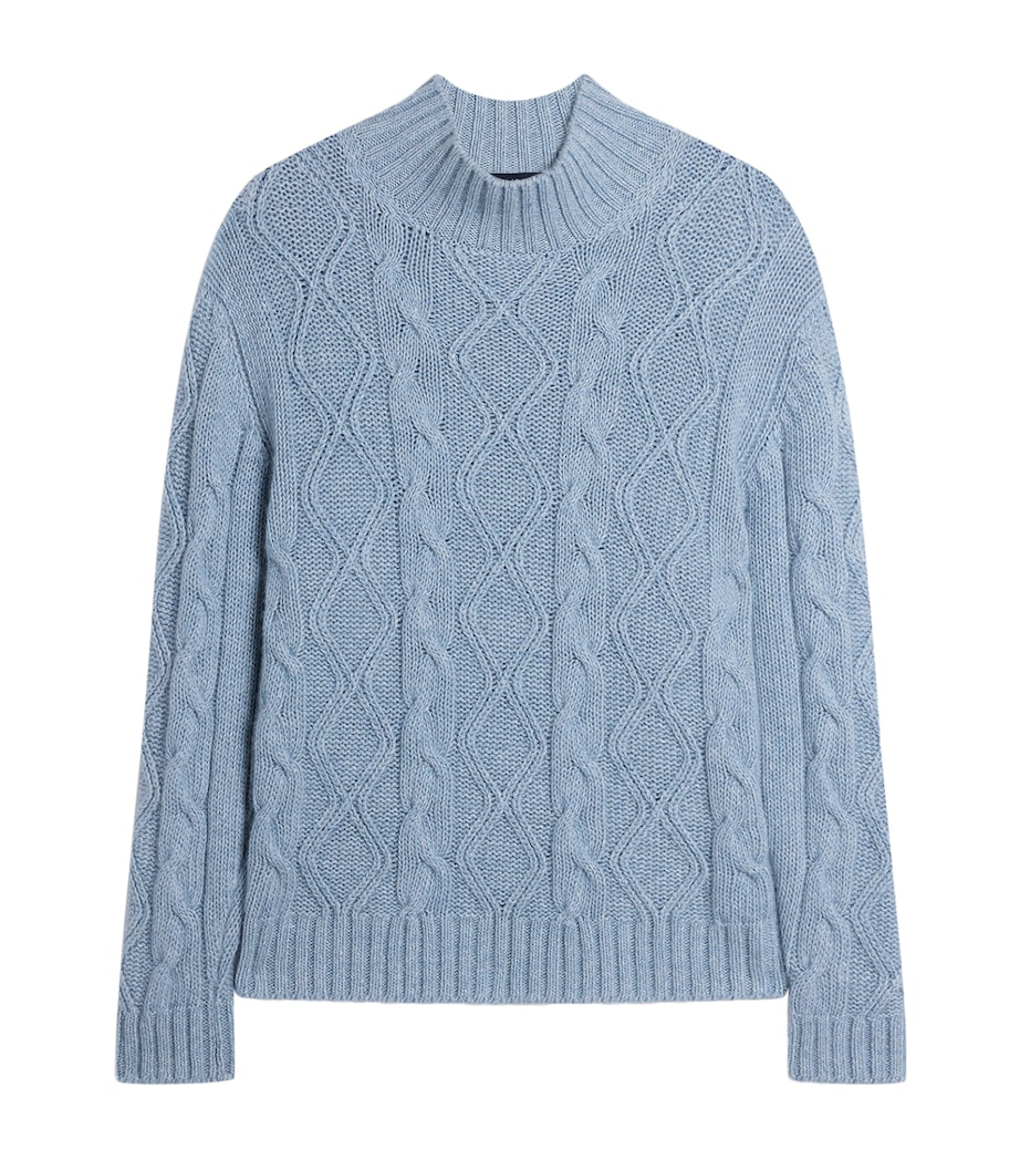 Dunhill Mens Cashmere-Blend Aran Cable-Knit Sweater Denim Image 1
