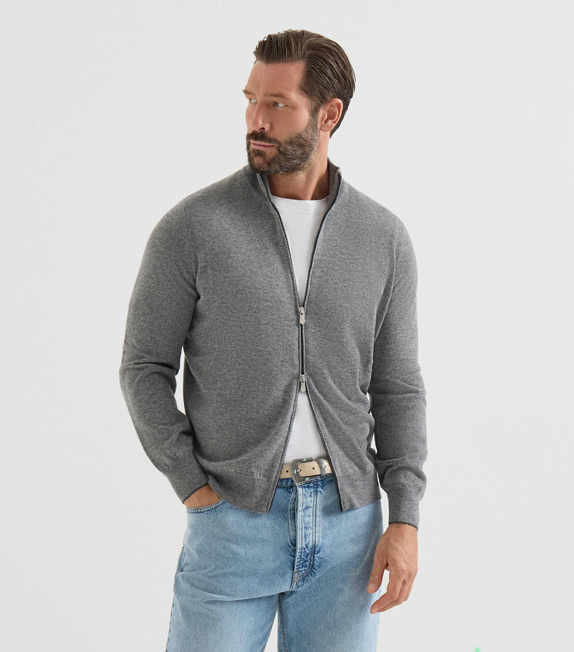 Brunello Cucinelli Mens Cashmere Two-Way Zip Cardigan Image 3