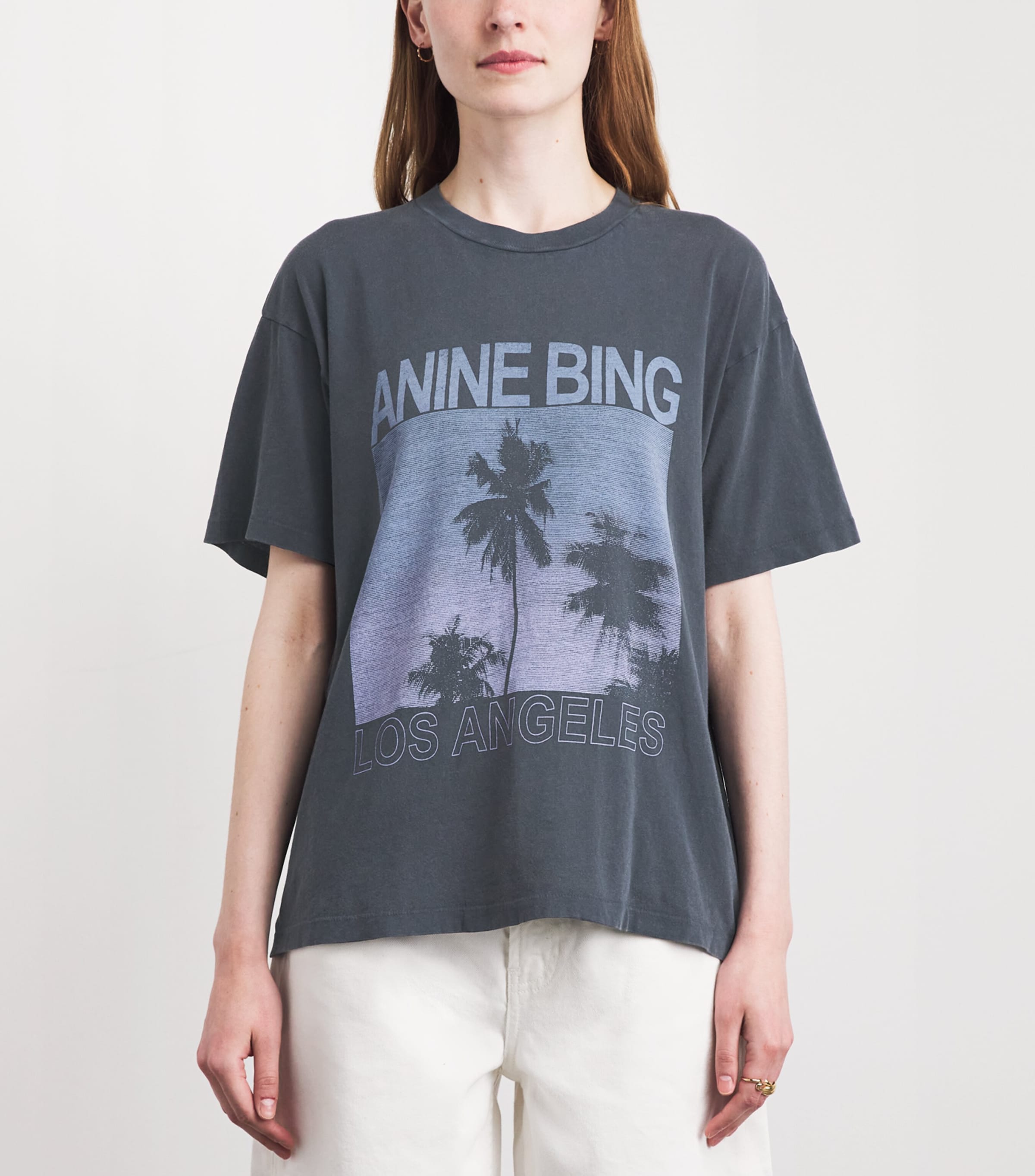 ANINE BING Womens Cotton Palms Cade T-Shirt Washed Grey Image 4