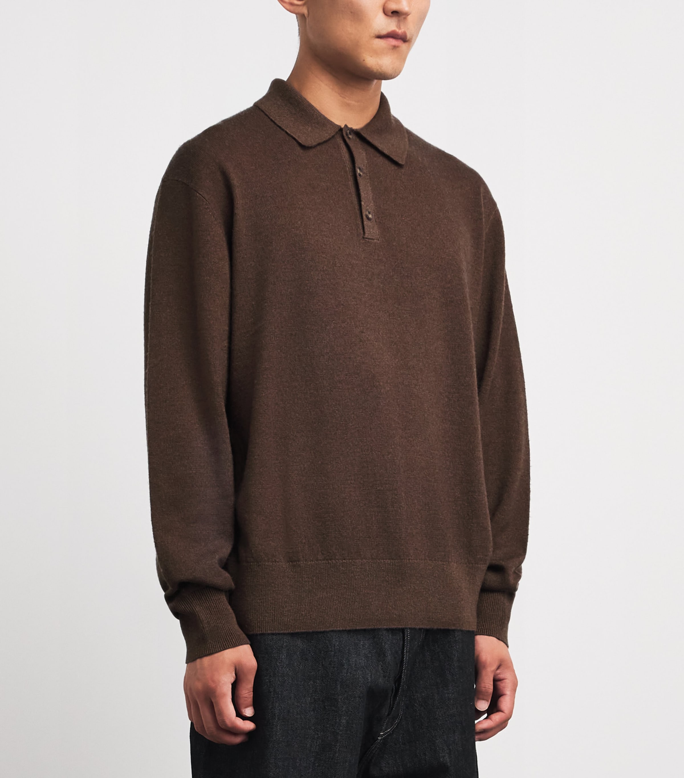 7 For All Mankind Mens Wool-Cashmere Long-Sleeve Polo Shirt Brown Image 4