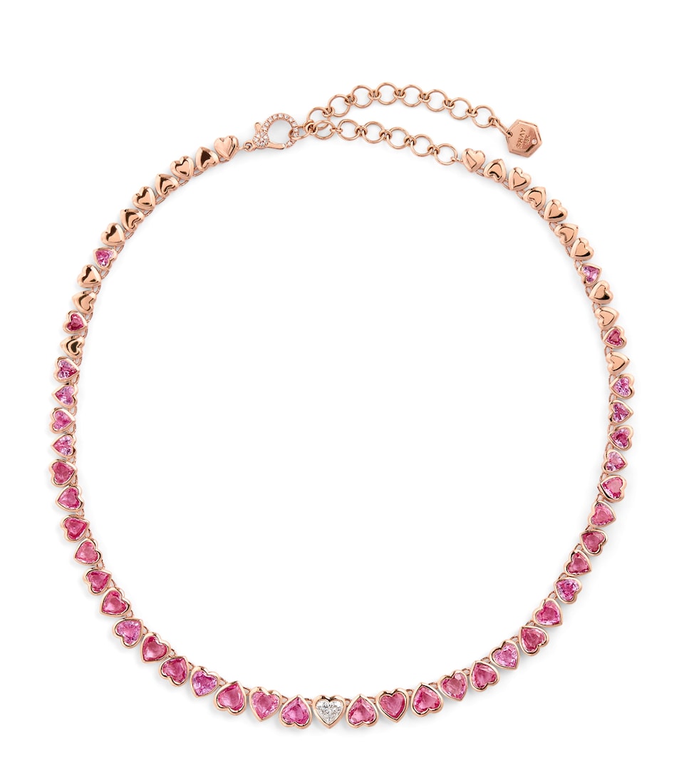 SHAY Rose Gold, Diamond and Sapphire Heart Tennis Necklace Rose Gold