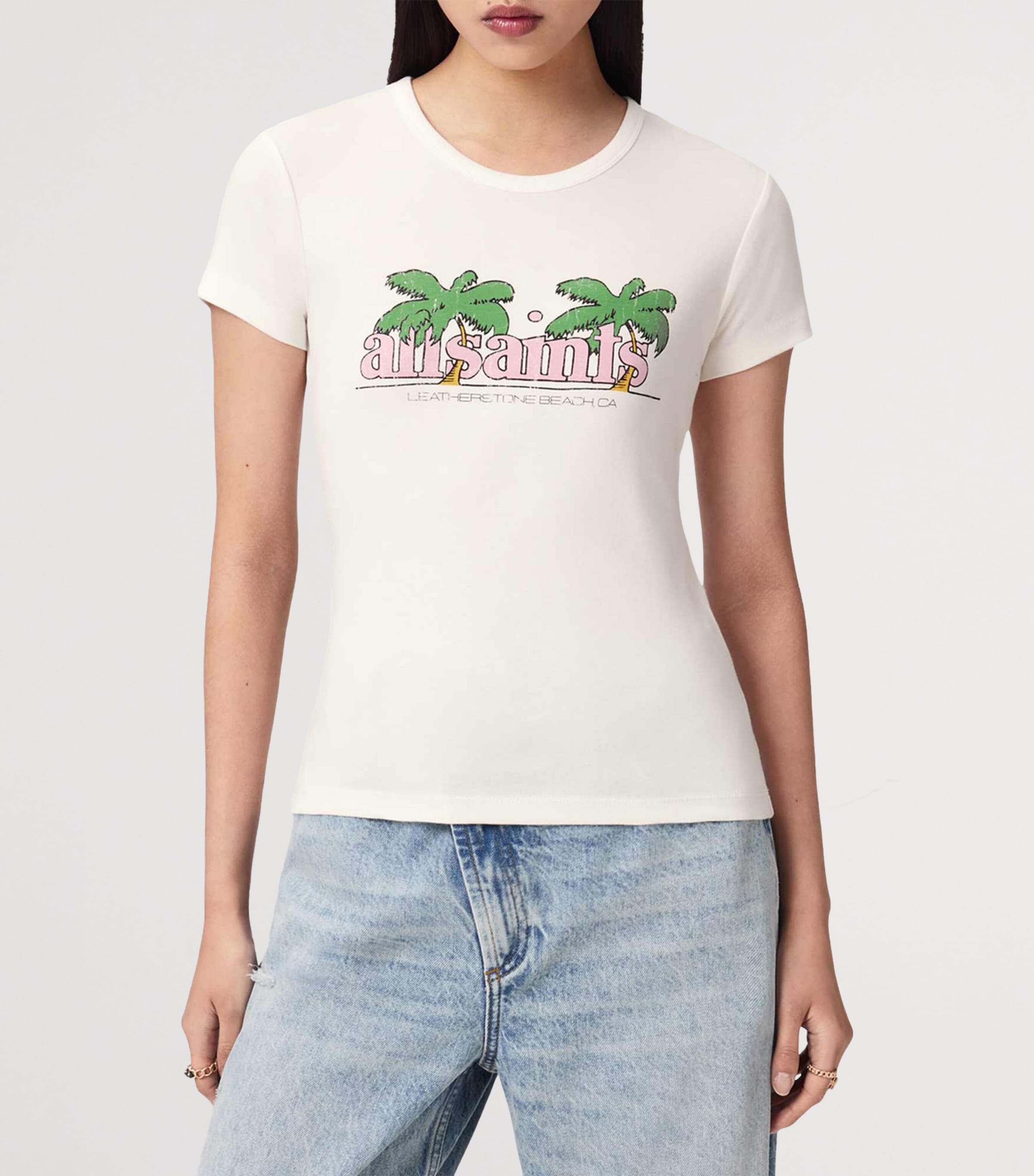 AllSaints Womens Organic Cotton Troppo Stevie T-Shirt Chalk White Image 3
