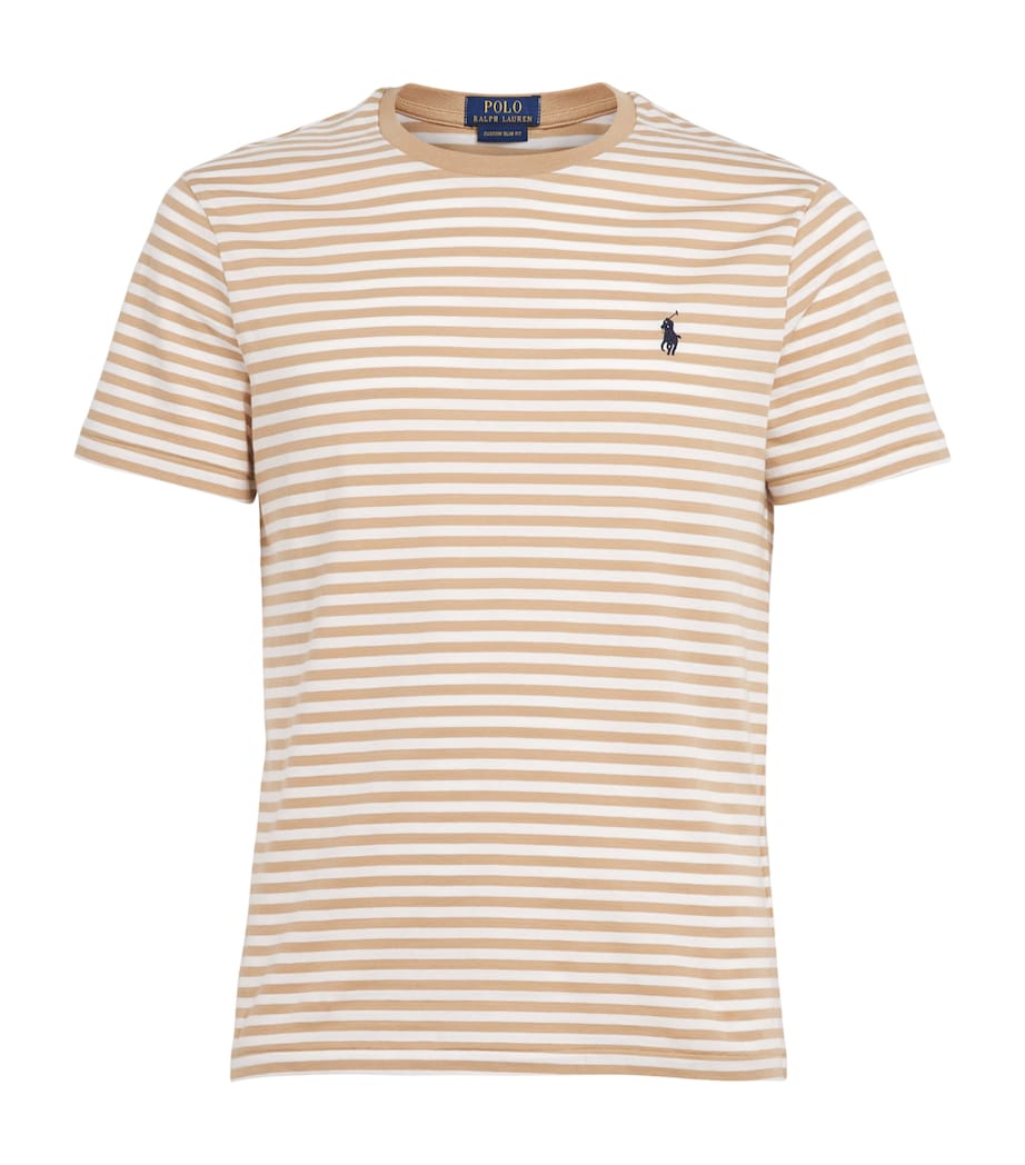 Polo Ralph Lauren Mens Cotton Stripe Polo Pony Slim T-Shirt Vintage Khaki/white Image 1