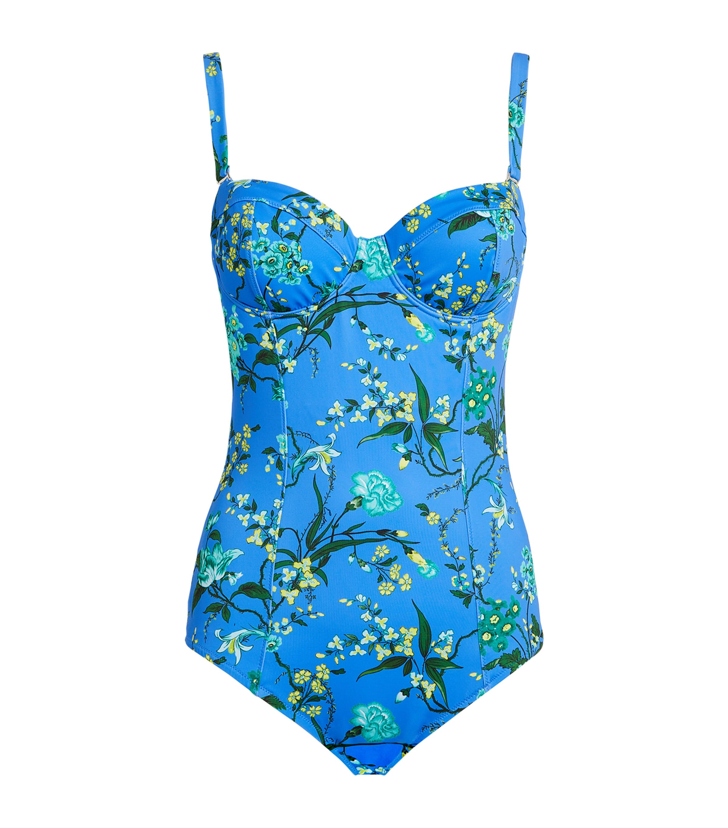 Erdem Floral-print Paneled Underwired Swimsuit In Blue