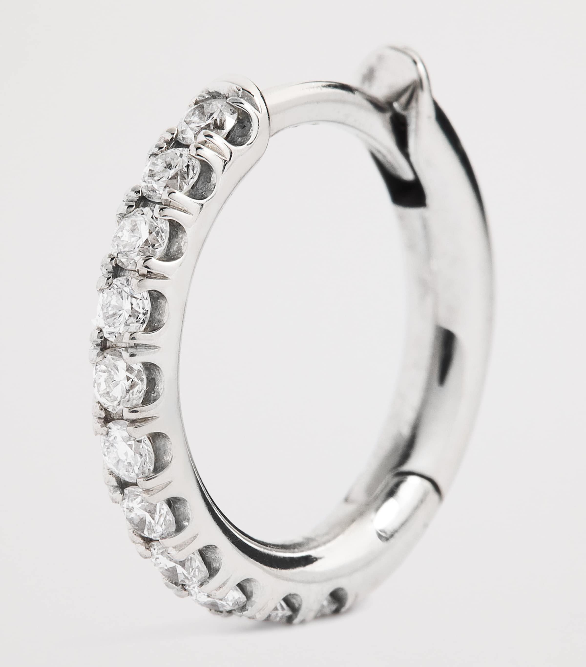 Micro White Gold and Diamond Single Hoop Earring WHITE GOLD Image 5