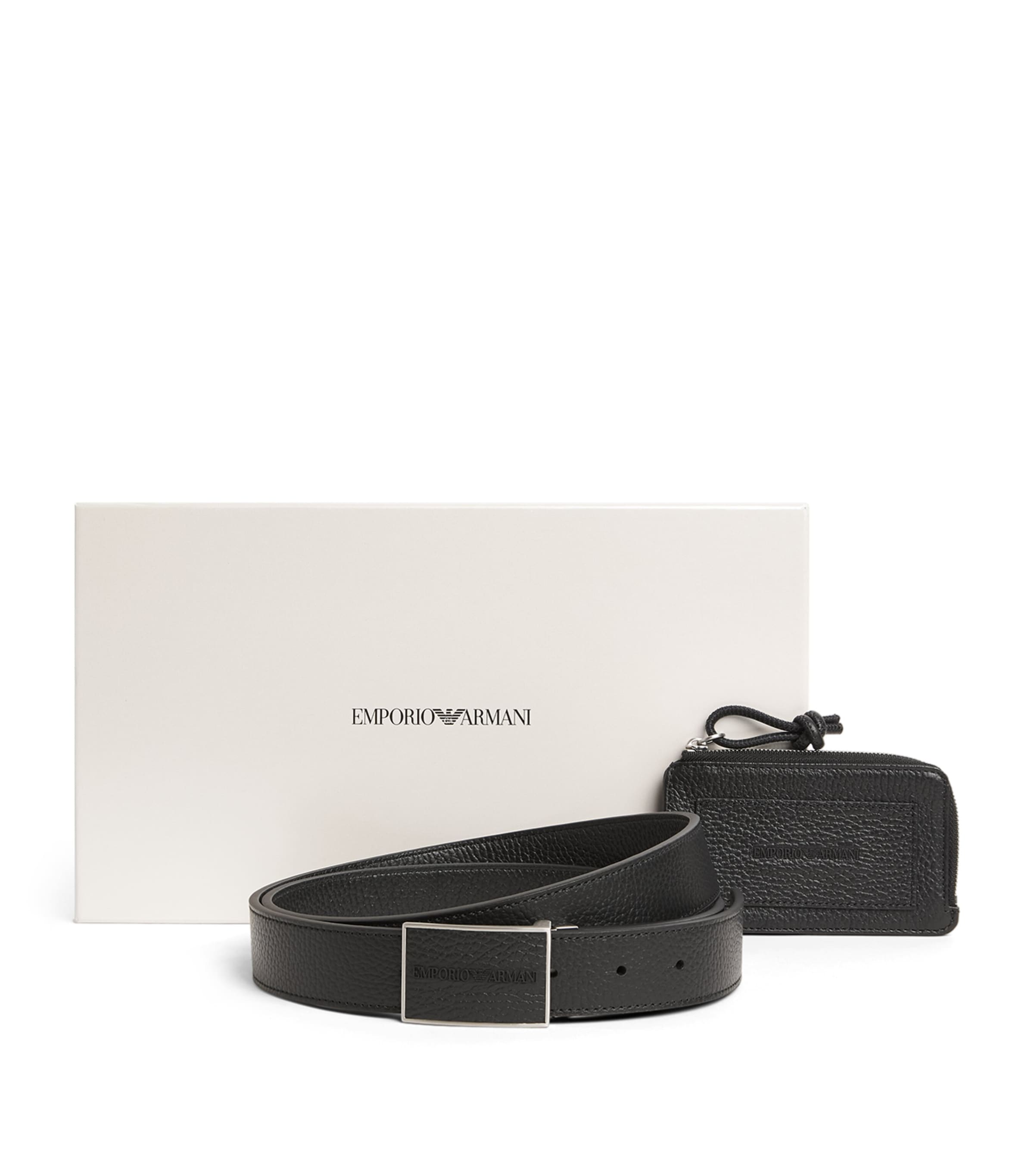 Shop Emporio Armani Leather Belt And Card Holder Gift Set In Black