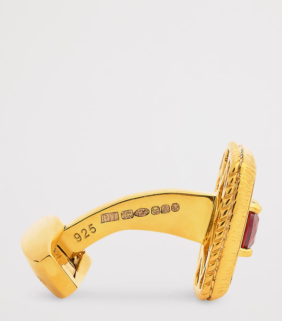 Gold-Plated and Garnet Graffiato Cufflinks RED Image 4
