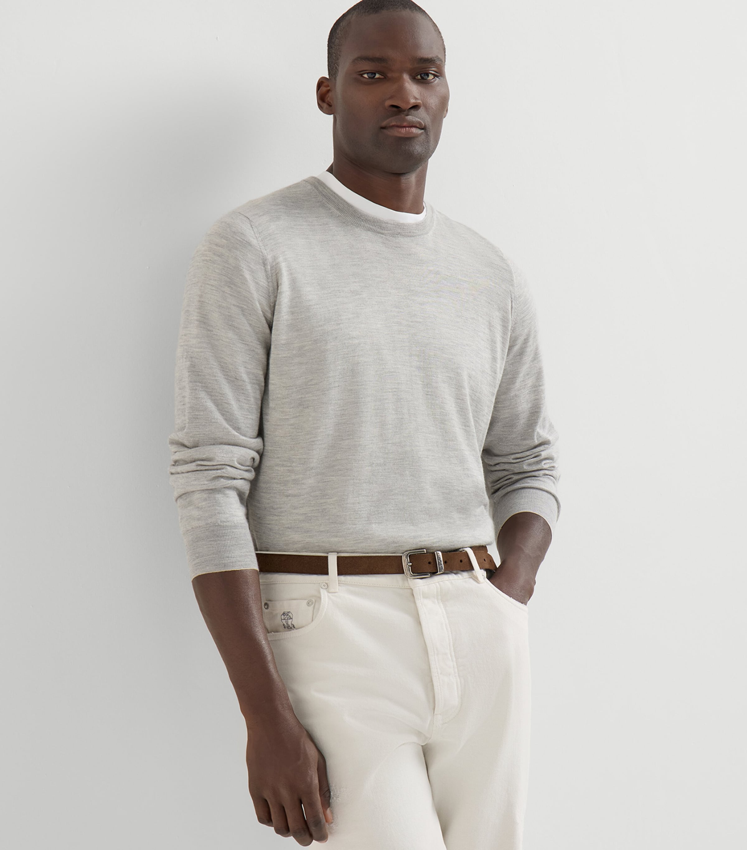 Brunello Cucinelli Mens Cashmere-Silk Crew-Neck Sweater Image 4