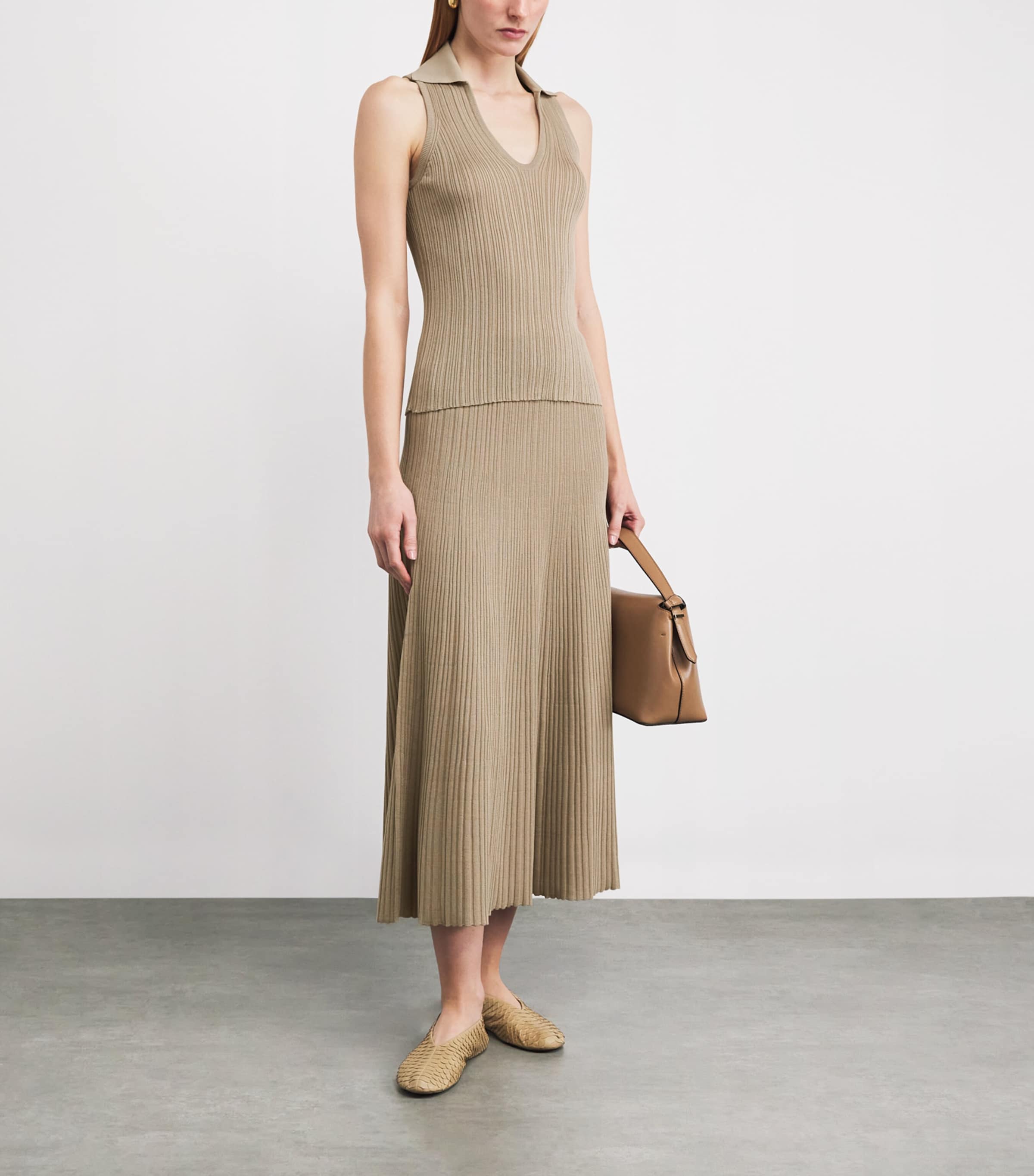 Agnona Womens Cotton-Silk Midi Skirt Light Brown Khaki Image 2