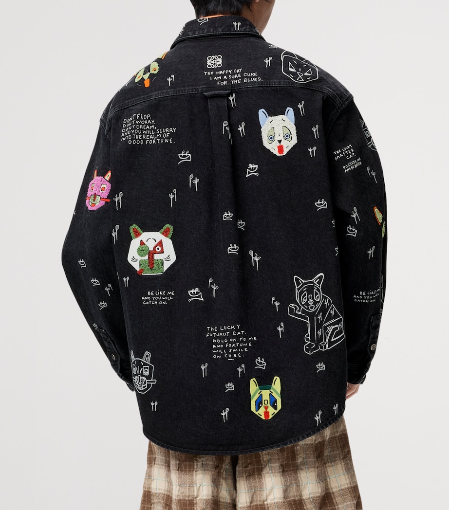 x Louis Wain Embroidered Denim Overshirt BLACK/MULTICOLOR Image 4
