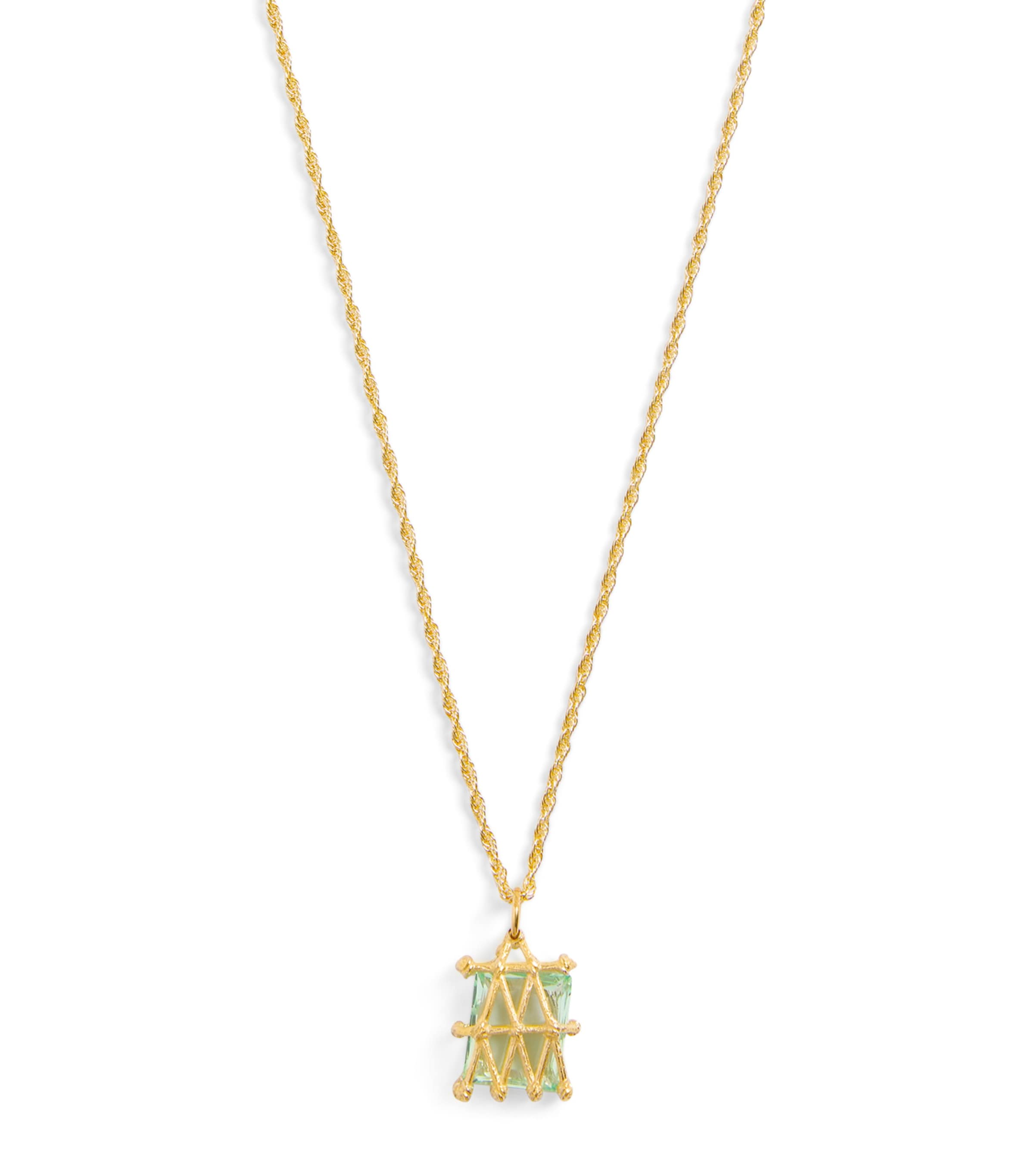 Yellow Gold and Sapphire Basket Pendant Necklace