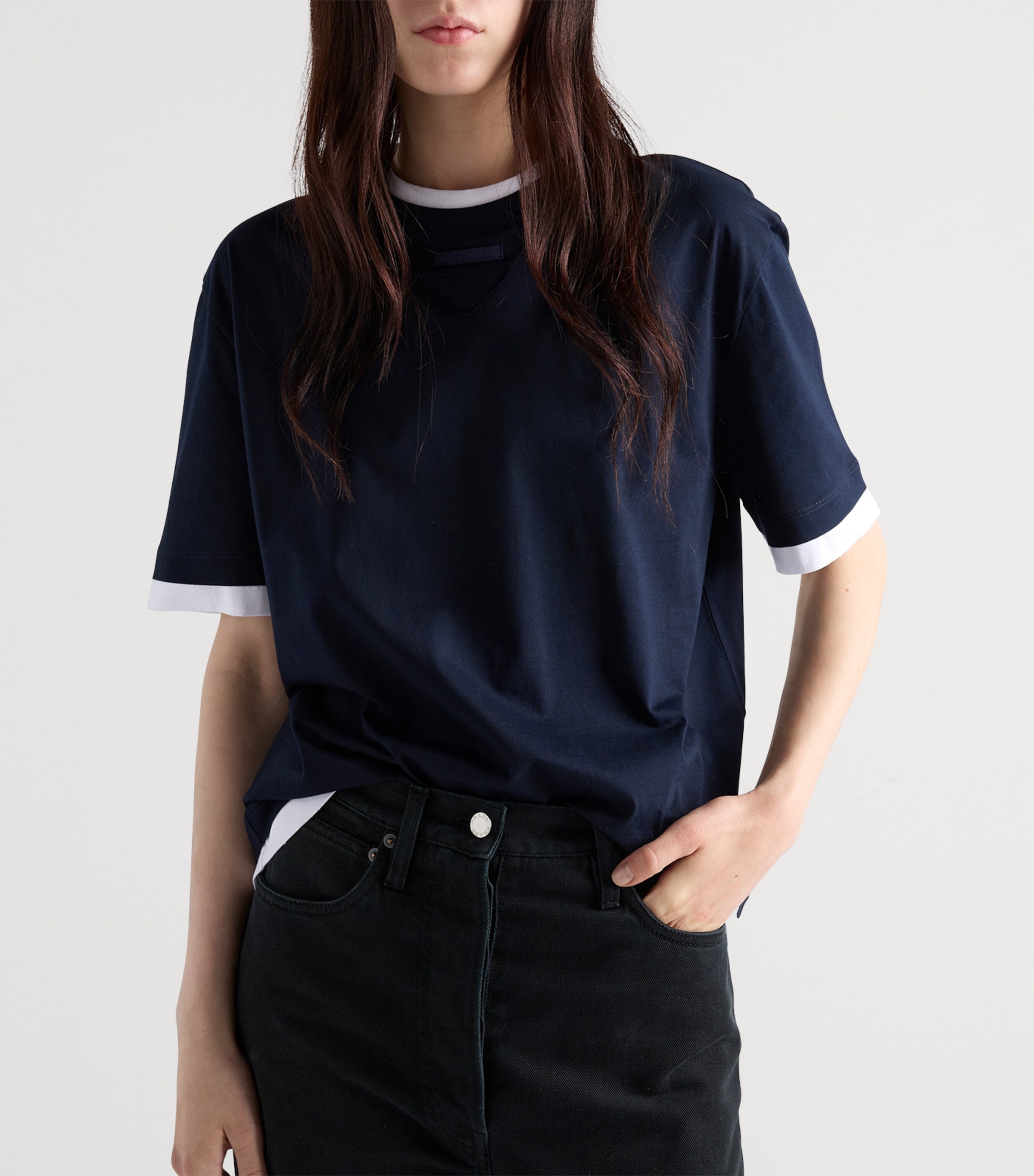 Tシャツ・カットソー Prada Layered Design Top With Contrasting Cuffs Prada Layered Design Top With Contrasting Cuffs T-Shirt