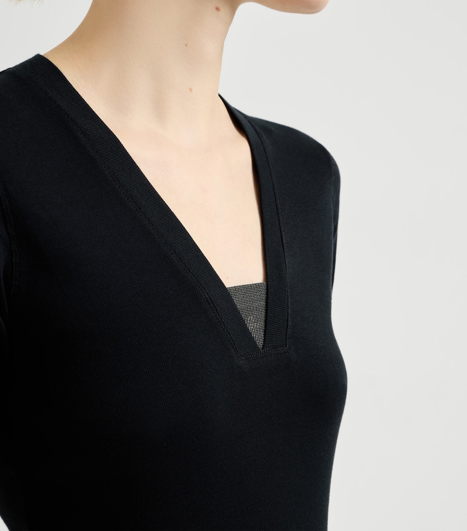 Brunello Cucinelli Womens Stretch-Cotton Monili-Detail T-Shirt Image 6