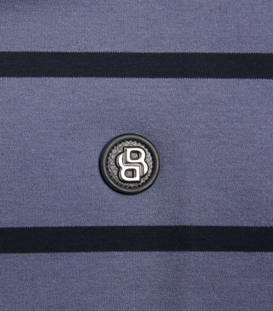 BOSS Mens Cotton Stripe Emblem T-Shirt Open Blue Image 6