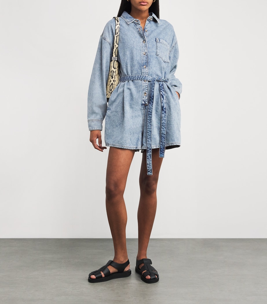 Cotton-Blend Denim Belted Playsuit 793INDIGO Image 2