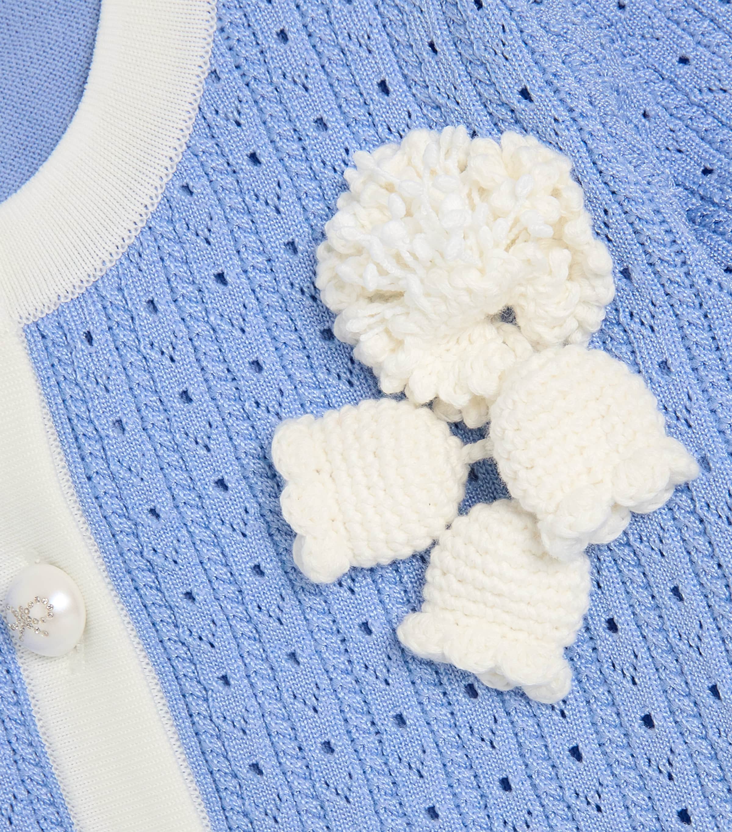Self-Portrait Kids Pointelle Knitted Cardigan (3-12 Years) Blue Image 3