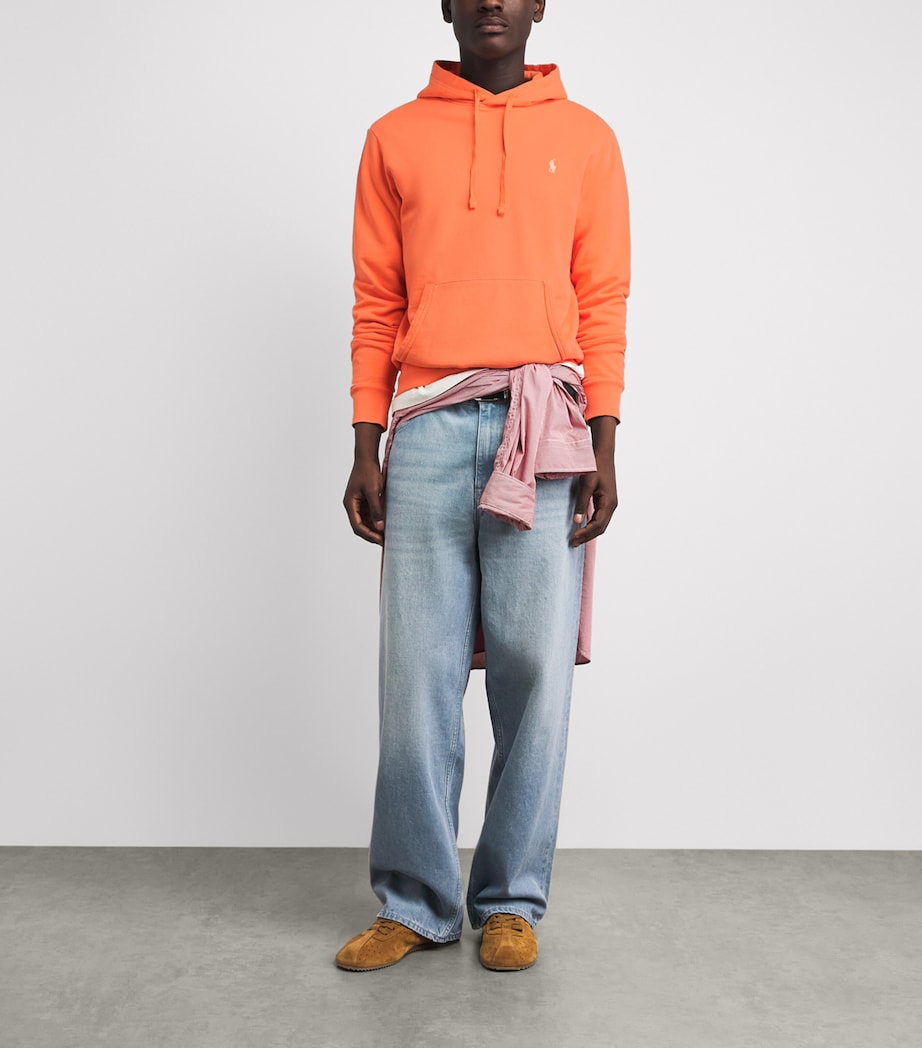 Polo Ralph Lauren Mens Cotton Loopback Fleece Polo Pony Hoodie Pompano Orange Image 2