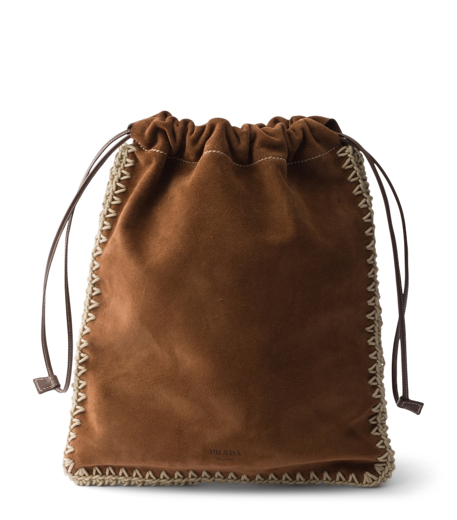 Prada Suede Drawstring Wish Pouch Brown Image 1