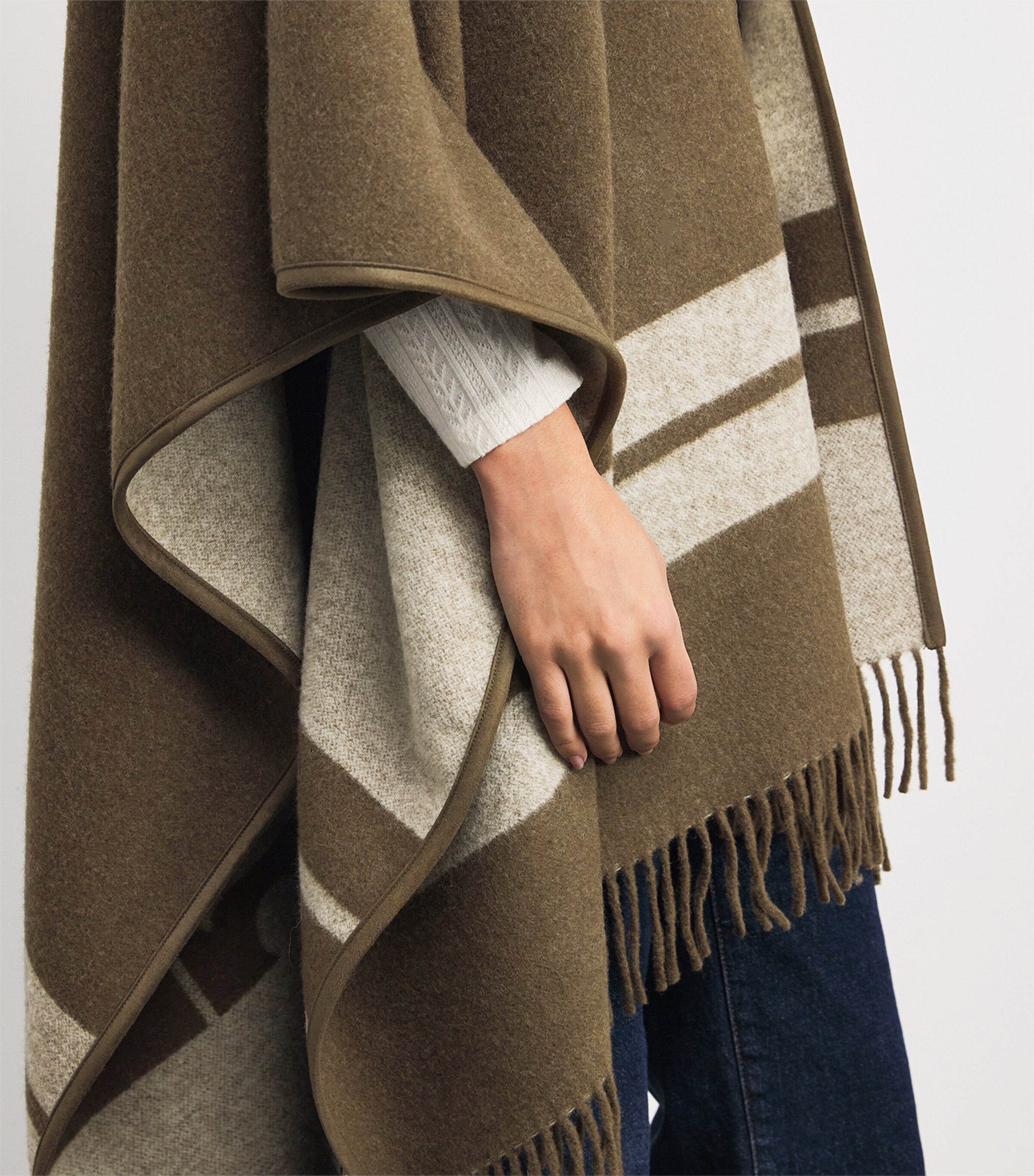 Tory Burch Womens Wool Stripe Logo Cape Brown Image 5