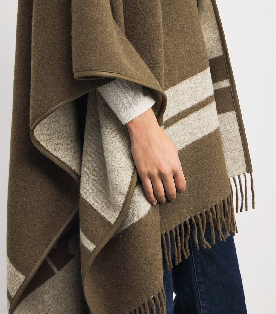 Tory Burch Womens Wool Stripe Logo Cape Brown Image 5