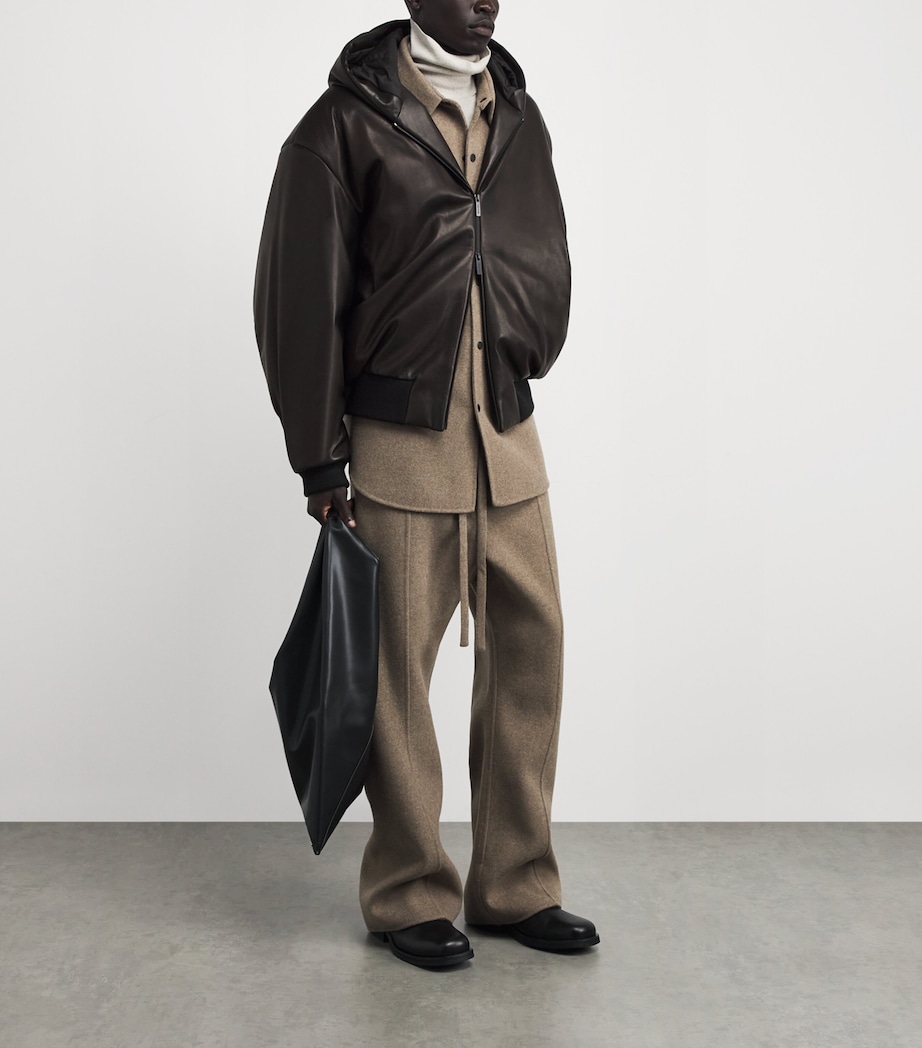 Leather Padded Bomber Jacket BLACK Image 2