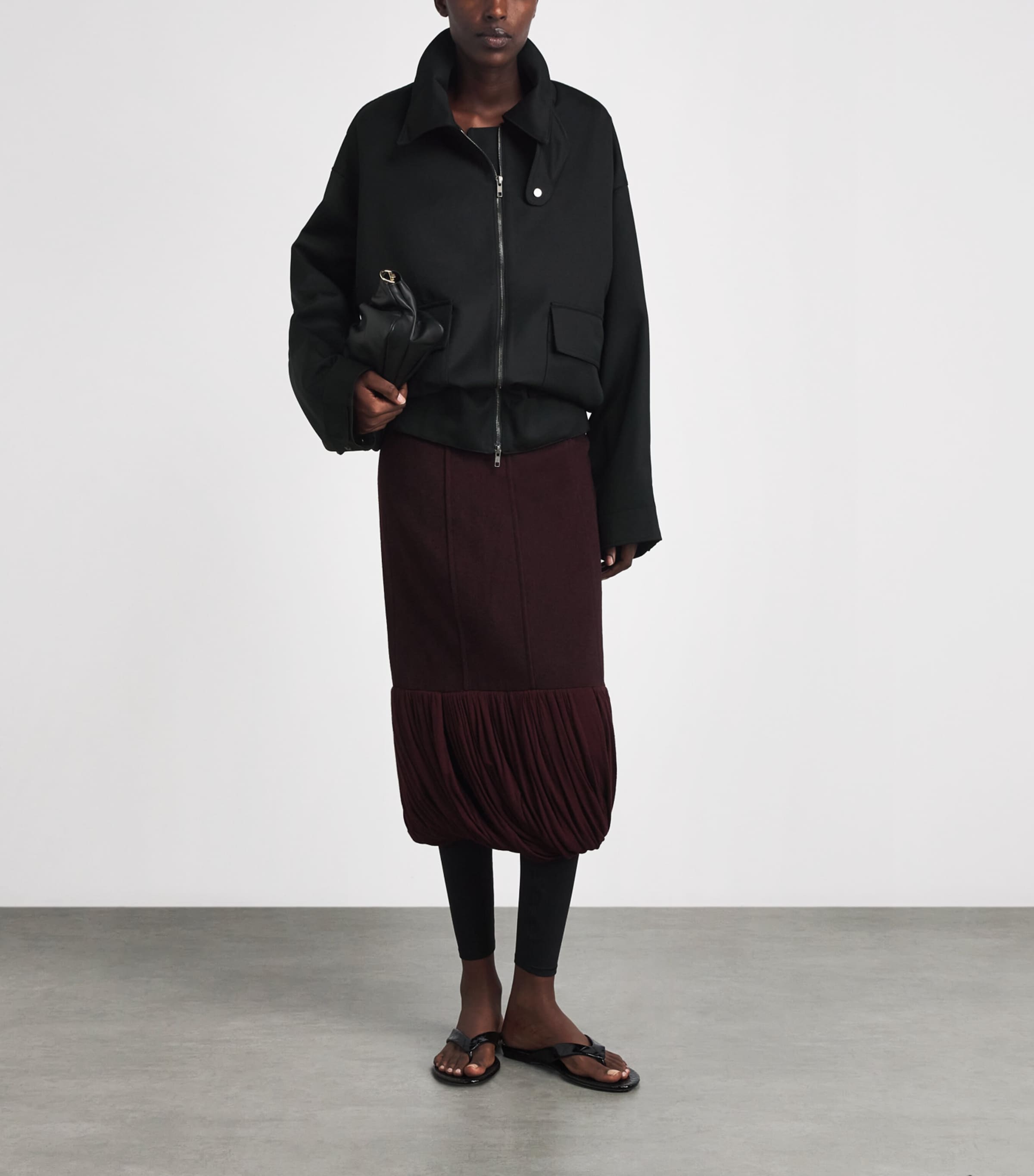 Birrot Womens Oversized Funnel-Neck Bomber Jacket Black Image 2