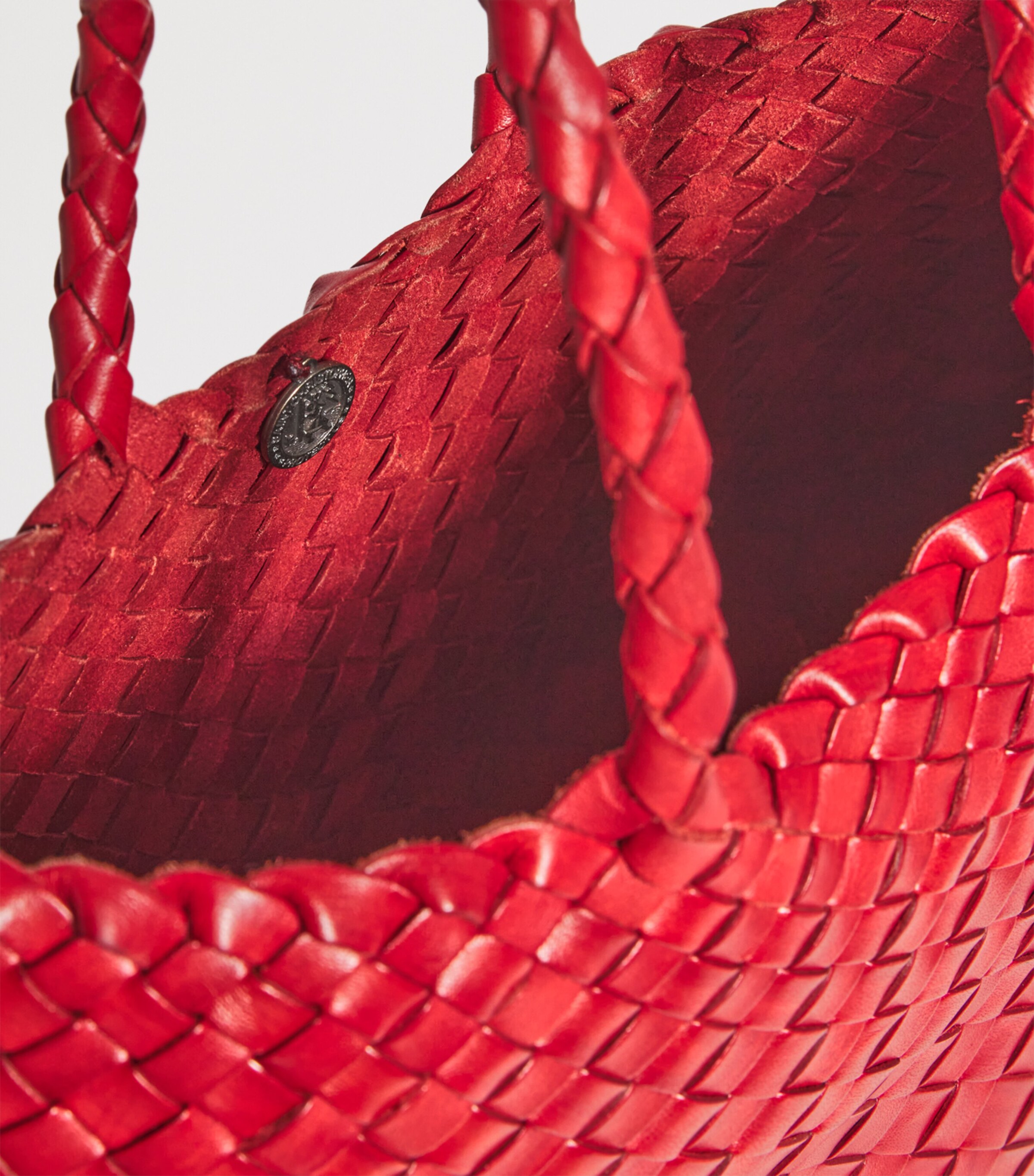 DRAGON DIFFUSION Small Leather Woven Santa Croce Tote Bag Poppy Red Image 4