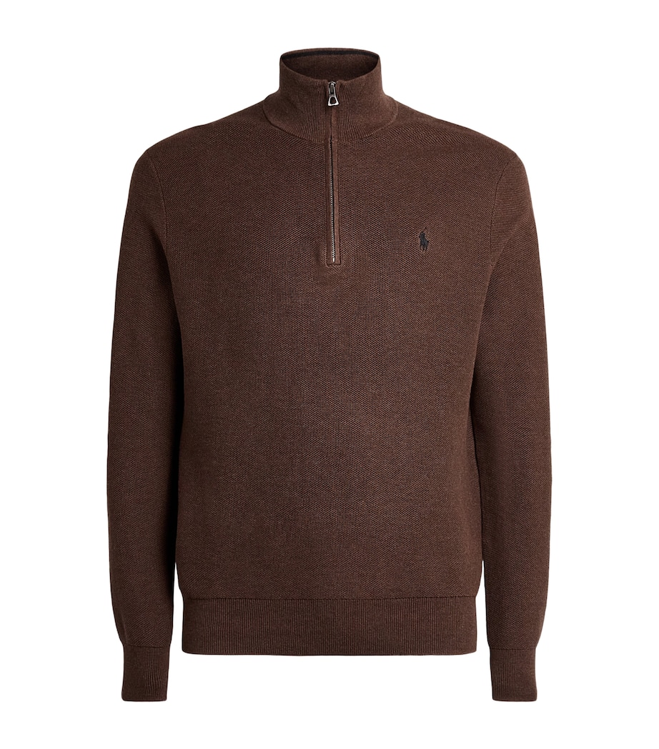 Polo Ralph Lauren Mens Cotton Half-Zip Sweater Nutmeg Brown Hthr Image 1