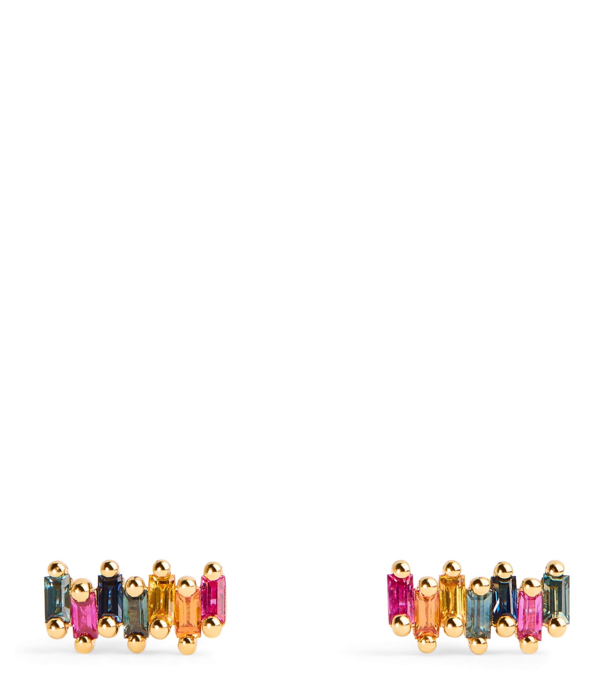 Suzanne Kalan Yellow Gold, Diamond And Sapphire Zigzag Rainbow Stud Earrings In Gold