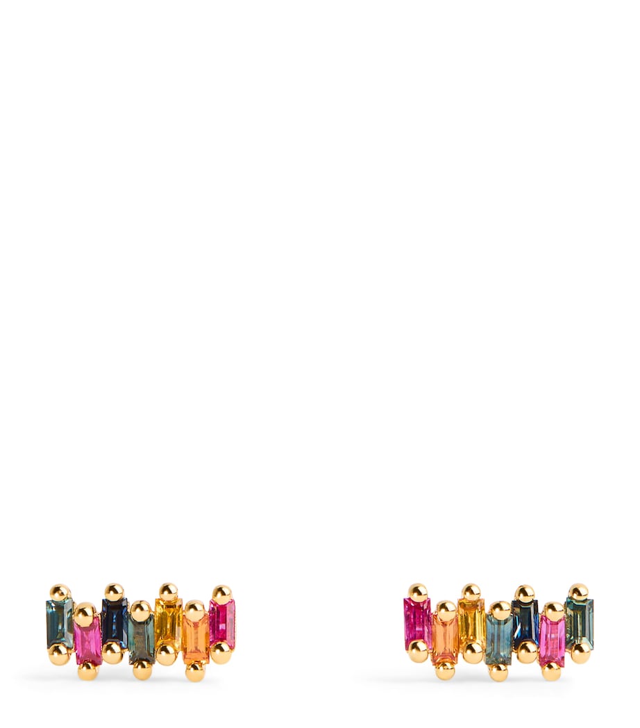 Yellow Gold, Diamond and Sapphire Zigzag Rainbow Stud Earrings 18K YG/RS Image 1