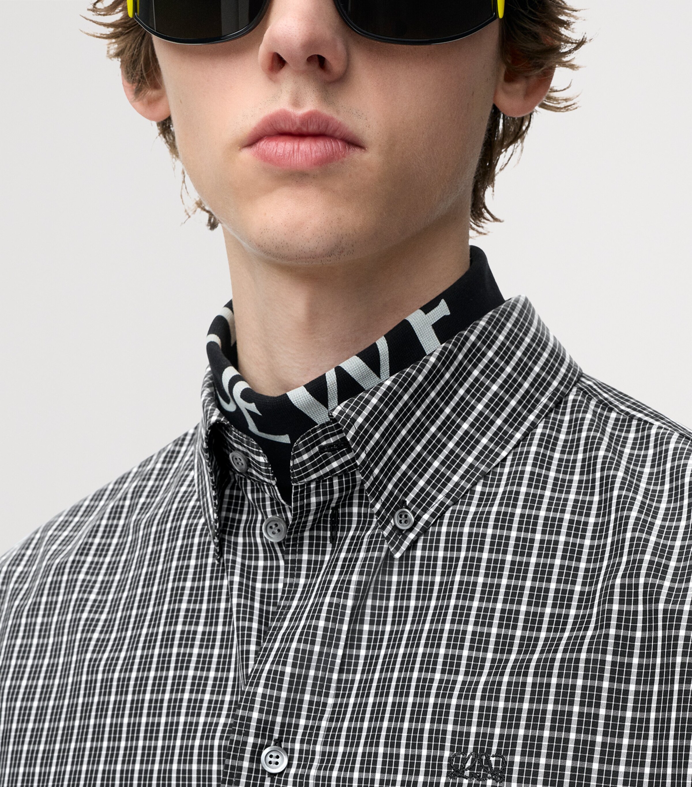 LOEWE Mens Check Anagram Embroidered Shirt Black/white Image 5