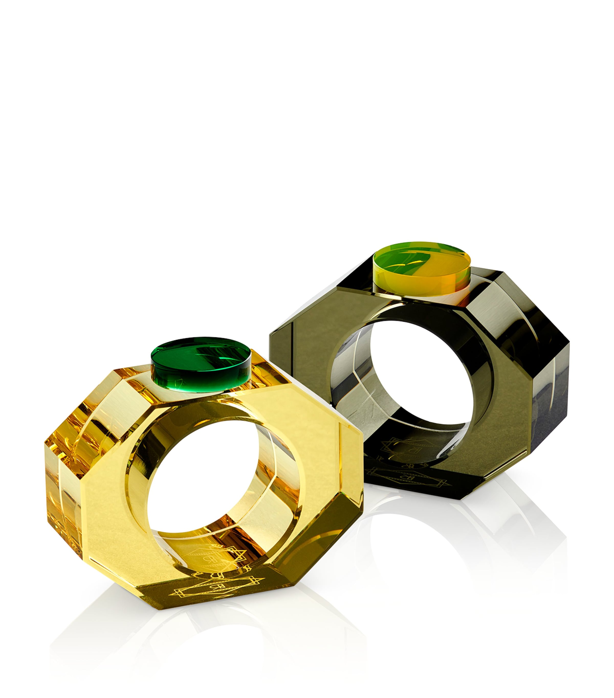 Reflections Copenhagen Set of 2 Crystal Shelby Napkin Rings Yellow & Green Image 1