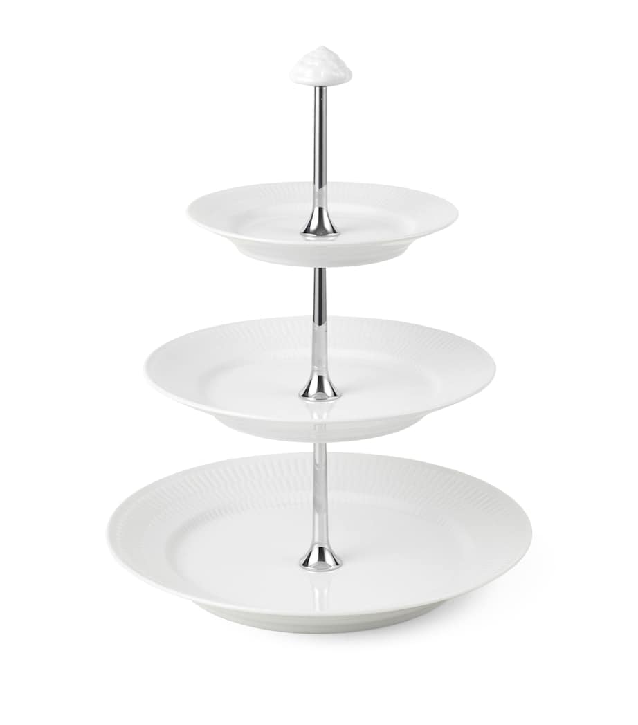 Royal Copenhagen Porcelain White Fluted 3-Layer Étagère (35cm) White Image 1
