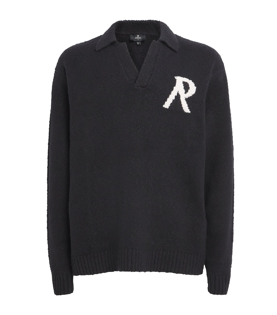 Cotton-Blend Bouclé Polo Sweater JET BLACK Image 1