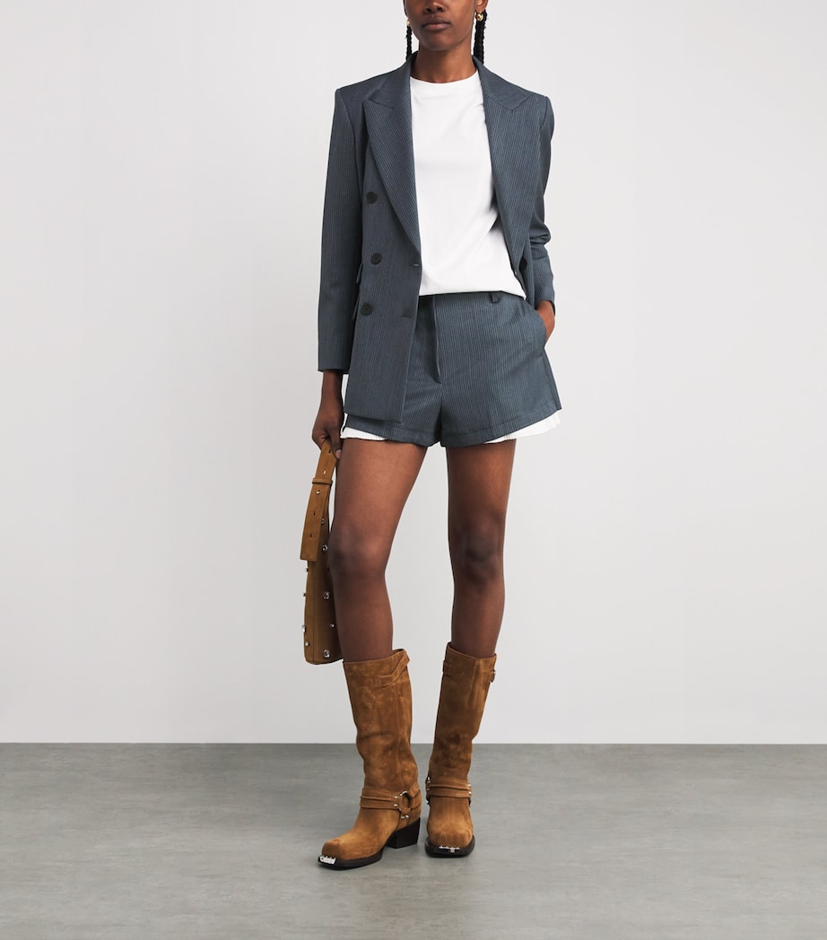 Pinstripe Wide-Leg Trousers BLUE Image 2