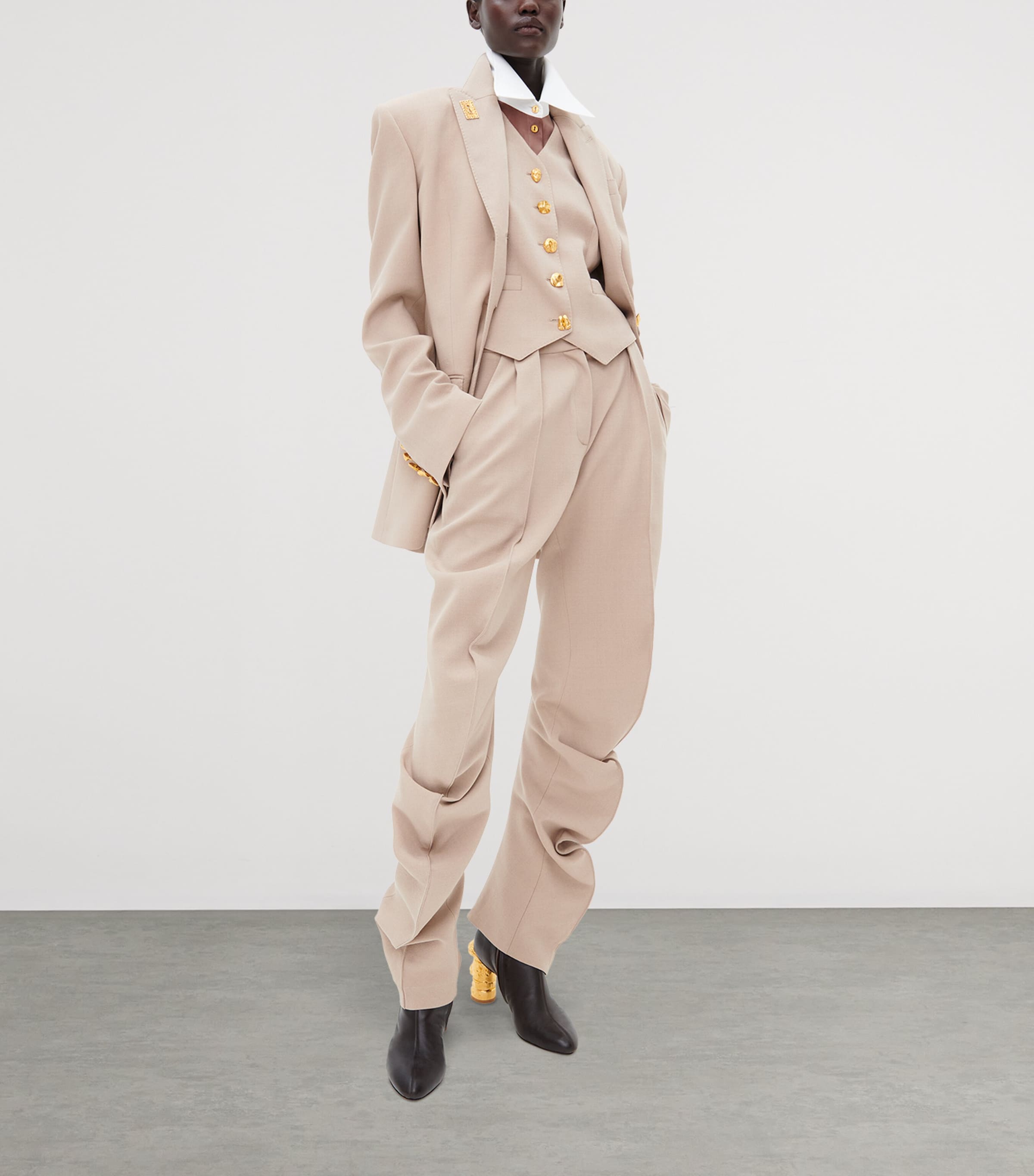 Schiaparelli Womens Wool-Blend Bijoux Chain Blazer Nude Image 2