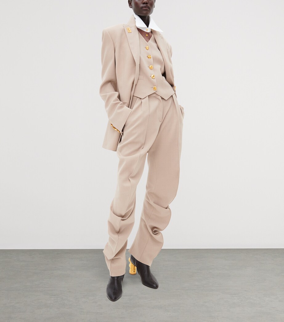 Schiaparelli Womens Wool-Blend Bijoux Chain Blazer Nude Image 2
