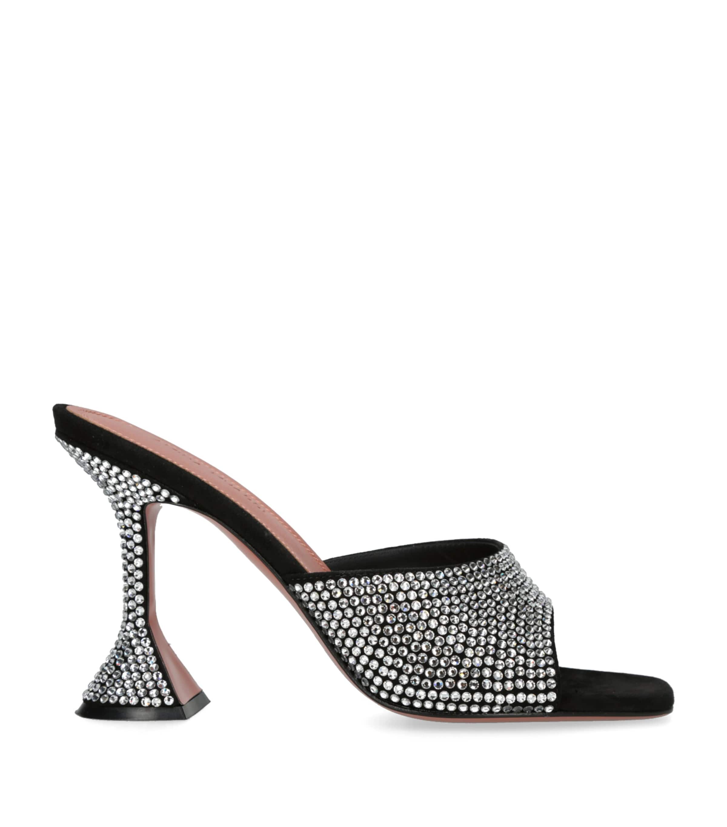 Amina Muaddi Embellished Leather Lupita Heeled Mules 95 In Black