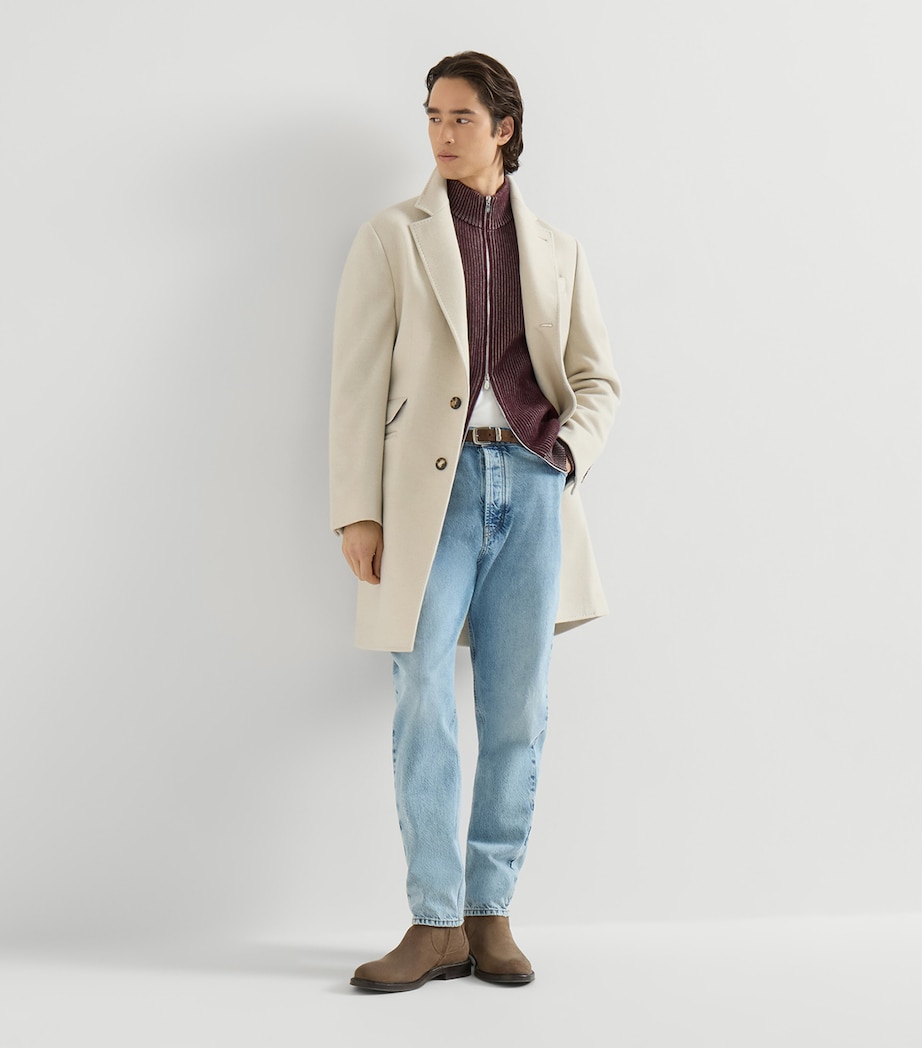 Brunello Cucinelli Mens Cashmere Water-Resistant Coat Beige+red Image 3
