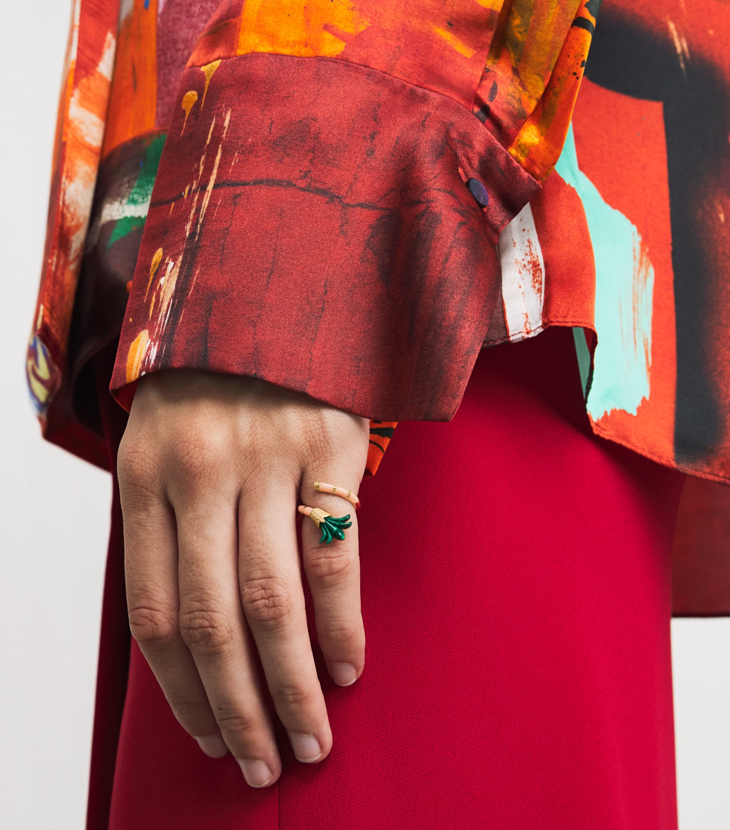 L'ATELIER NAWBAR Yellow Gold, Diamond, Malachite and Coral On A Vine Psychedeliah Ring Yellow Gold Image 2