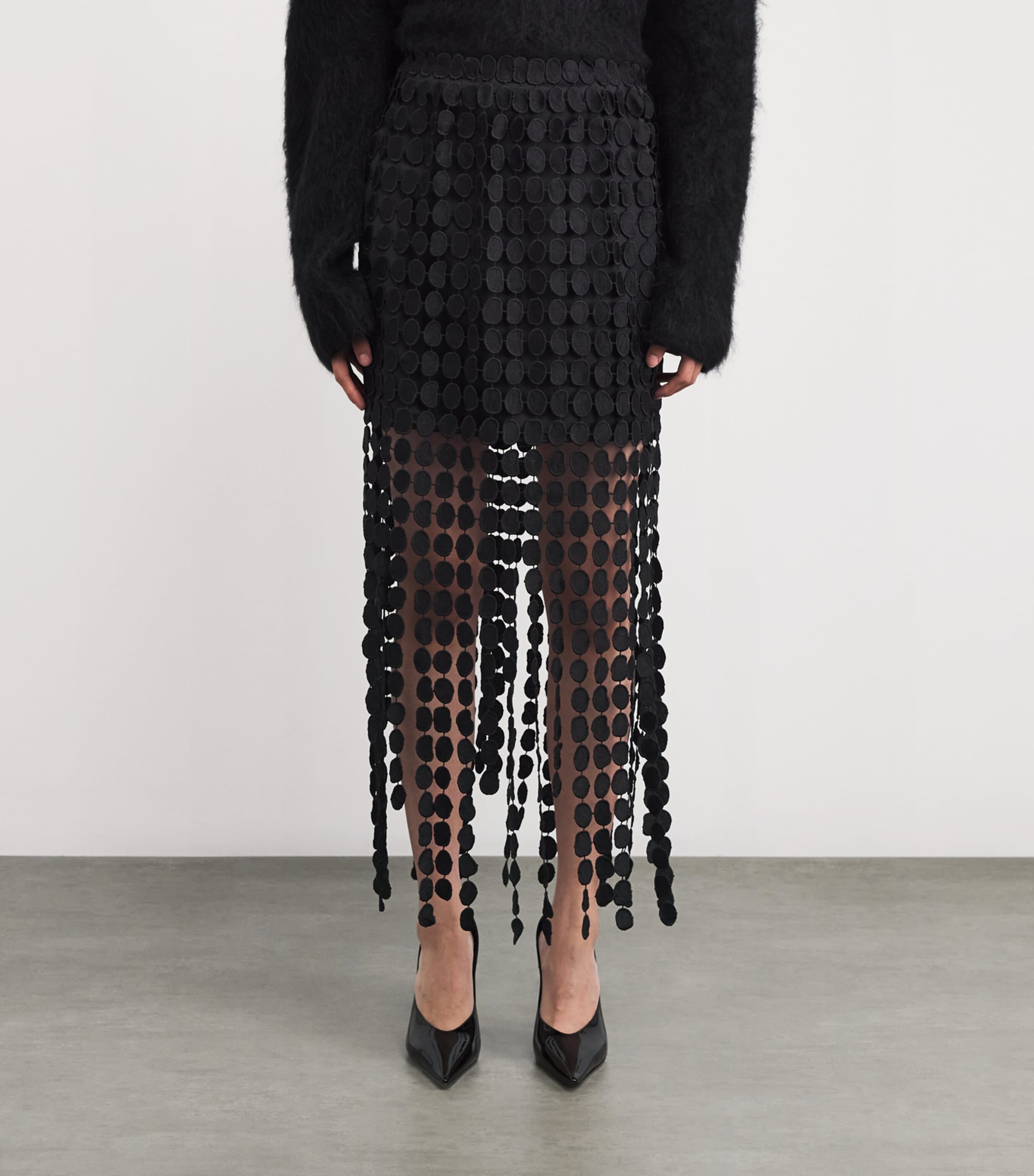 Lace Fringe Orlo Midi Skirt DBLK BLACK Image 3