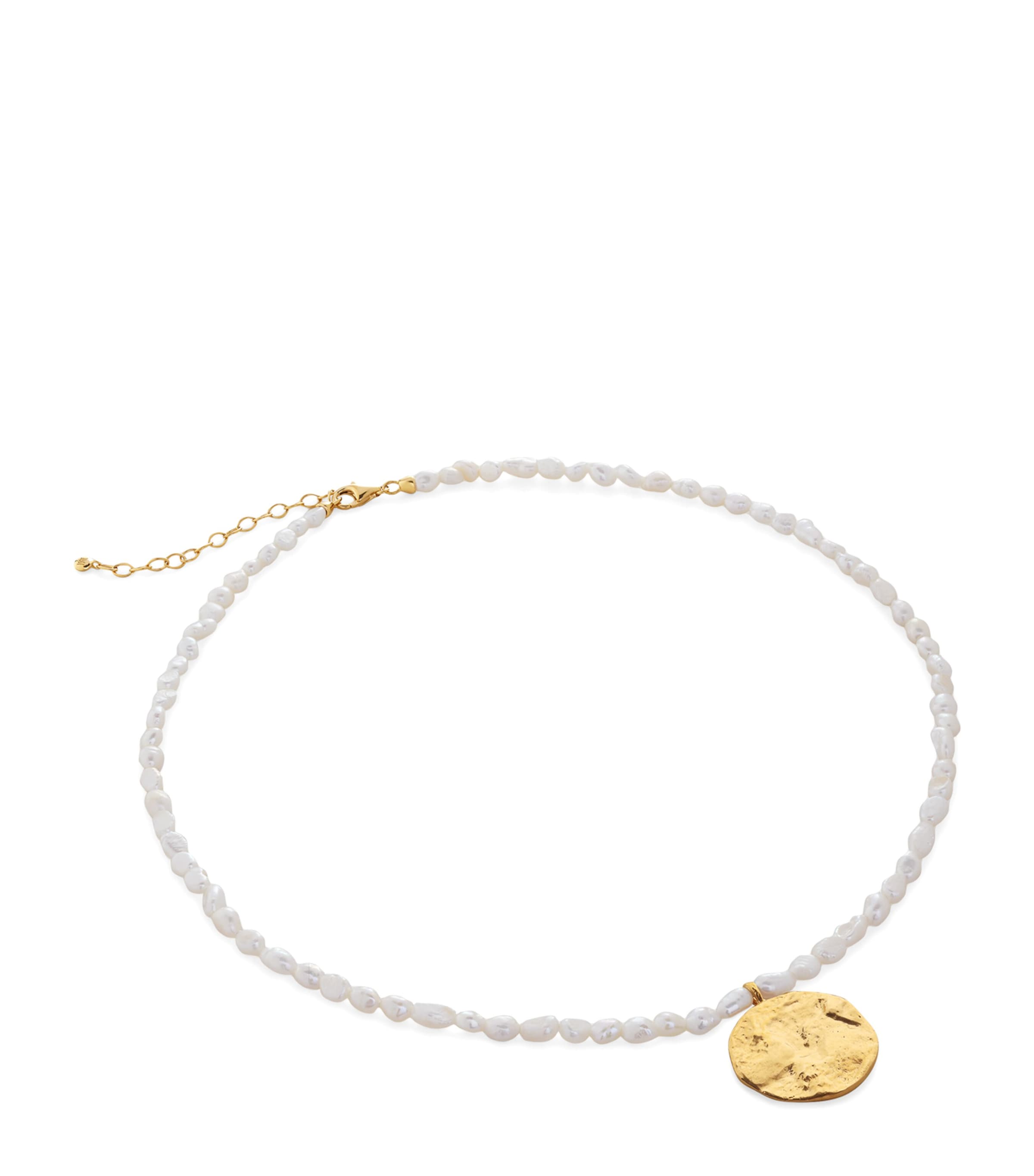 Monica Vinader Gold Vermeil And Pearl Capri Disc Necklace In Gold