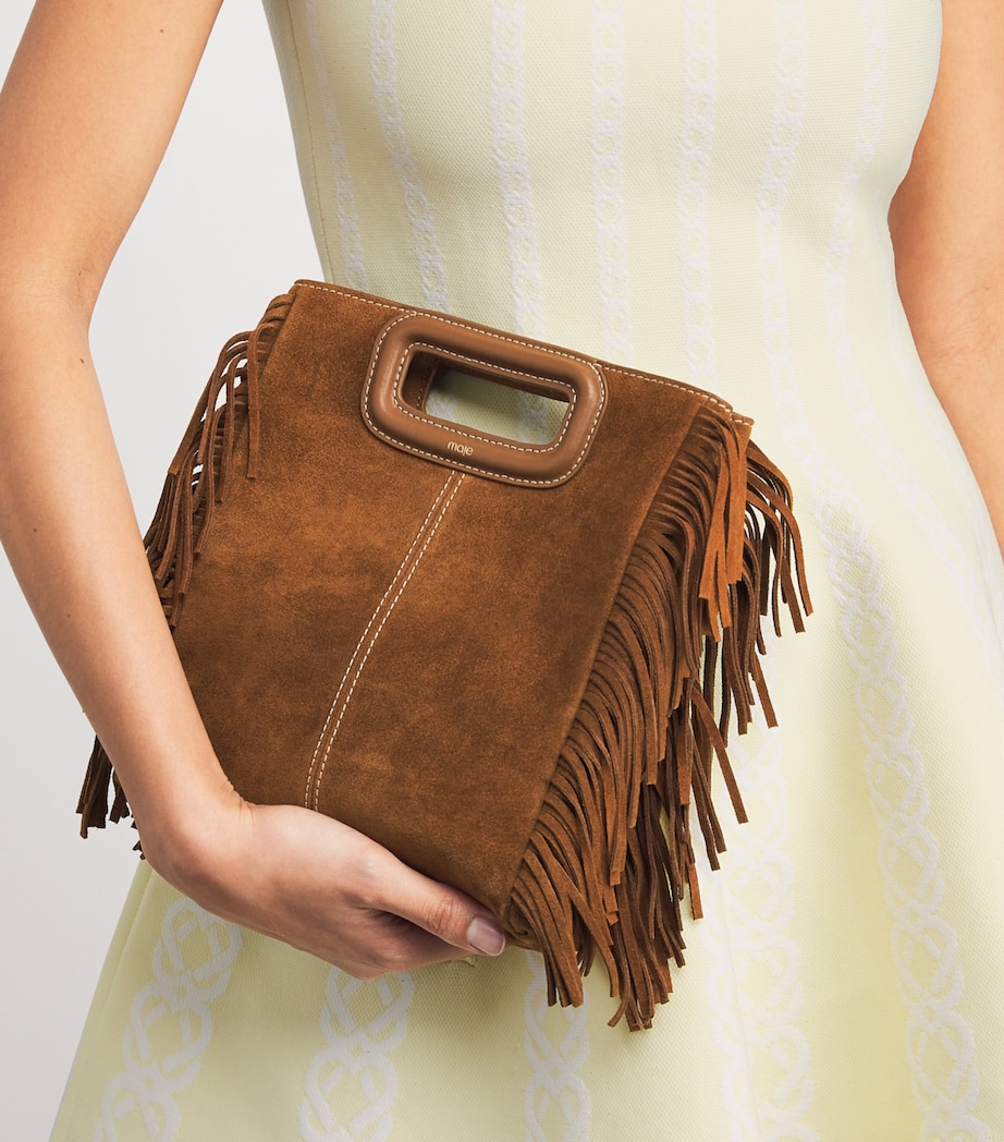 Suede Fringed M Top-Handle Bag BROWN Image 5