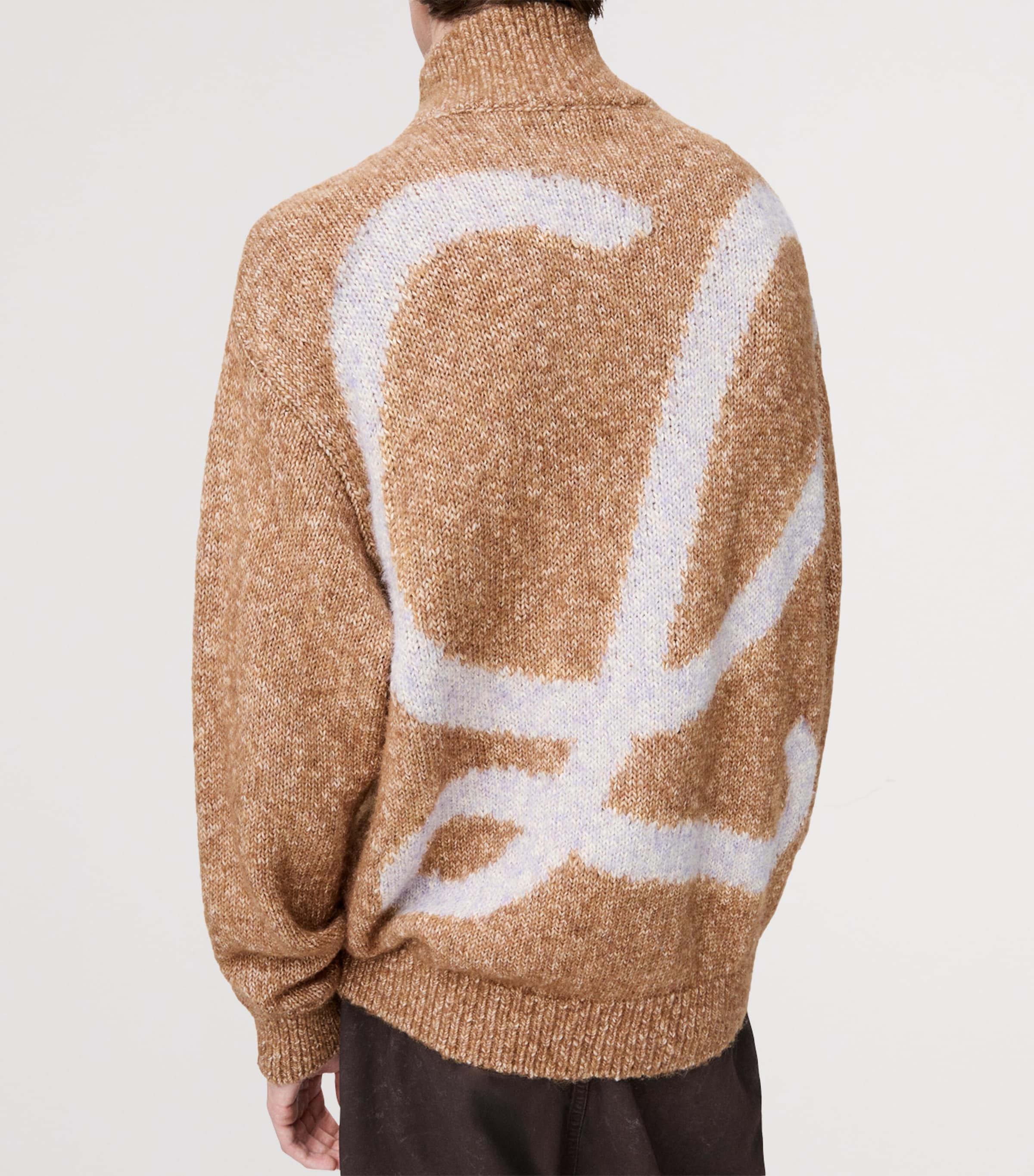 Jacquard Anagram Zip-Up Relaxed Cardigan BEIGE Image 5