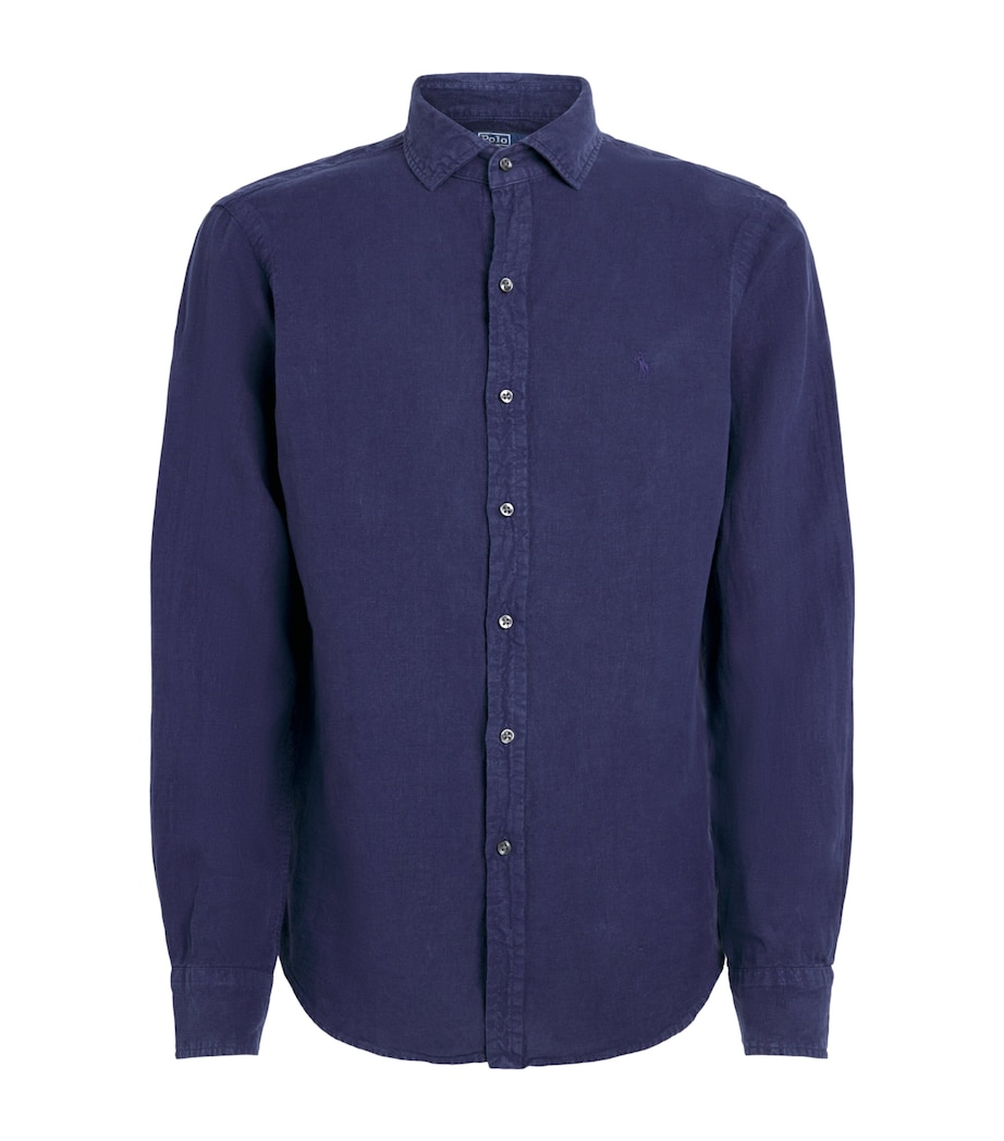 Polo Ralph Lauren Mens Linen Custom-Fit Shirt Newport Navy Image 1