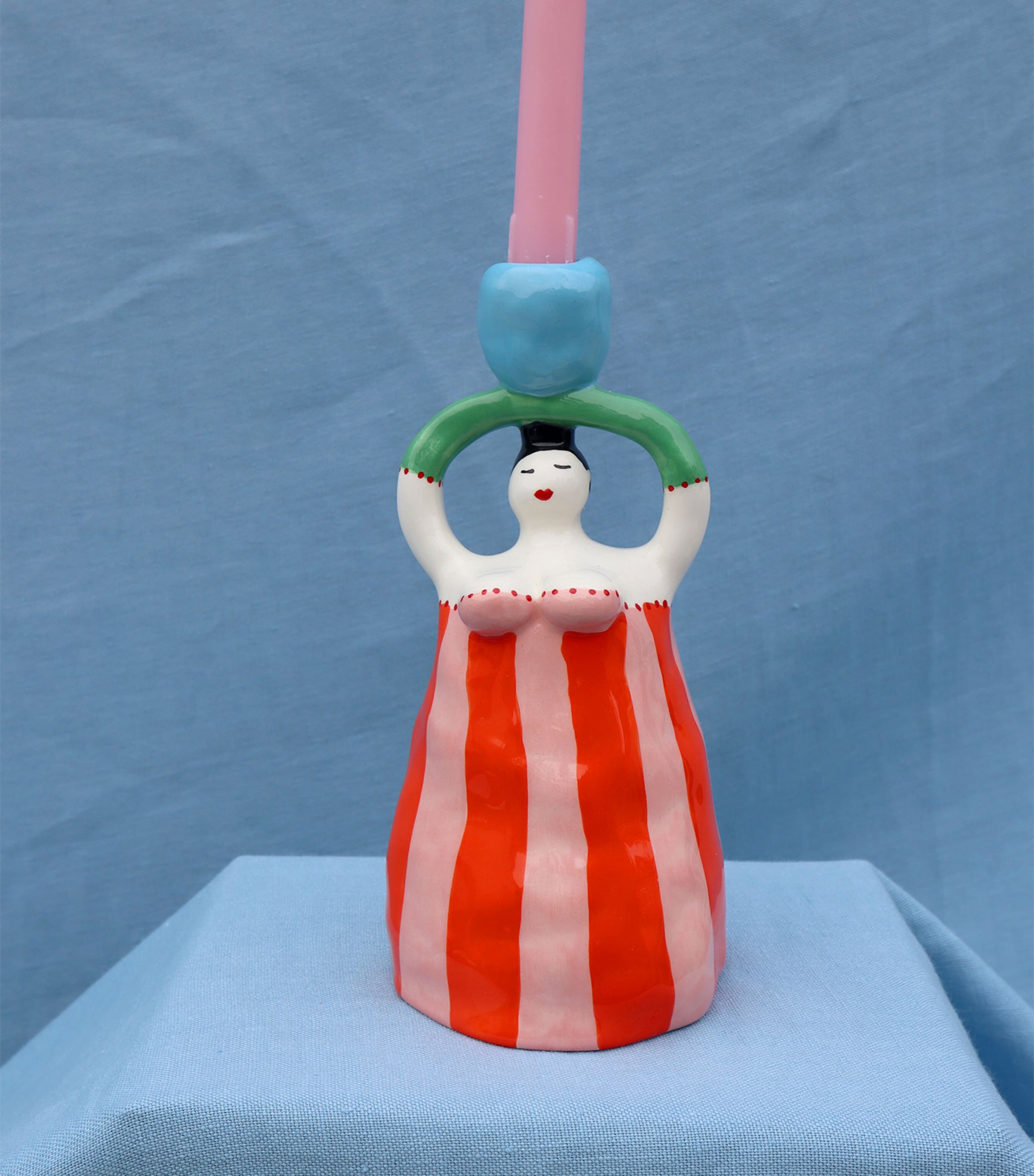 Earthenware Claudia Candle Holder (22cm) MULTI / ORANGE Image 2