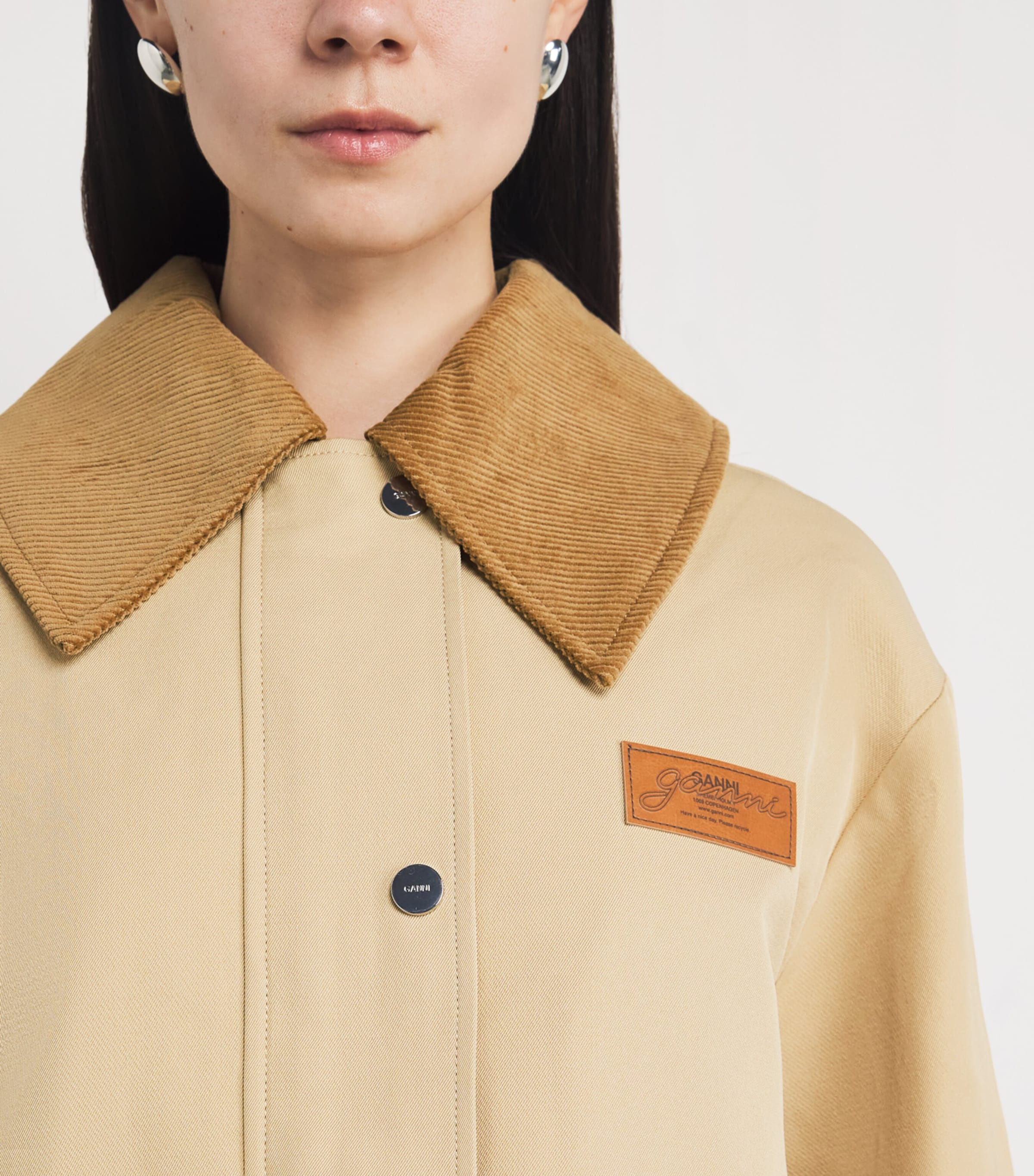 GANNI Beige Woven Twill Midi Jacket | Harrods US