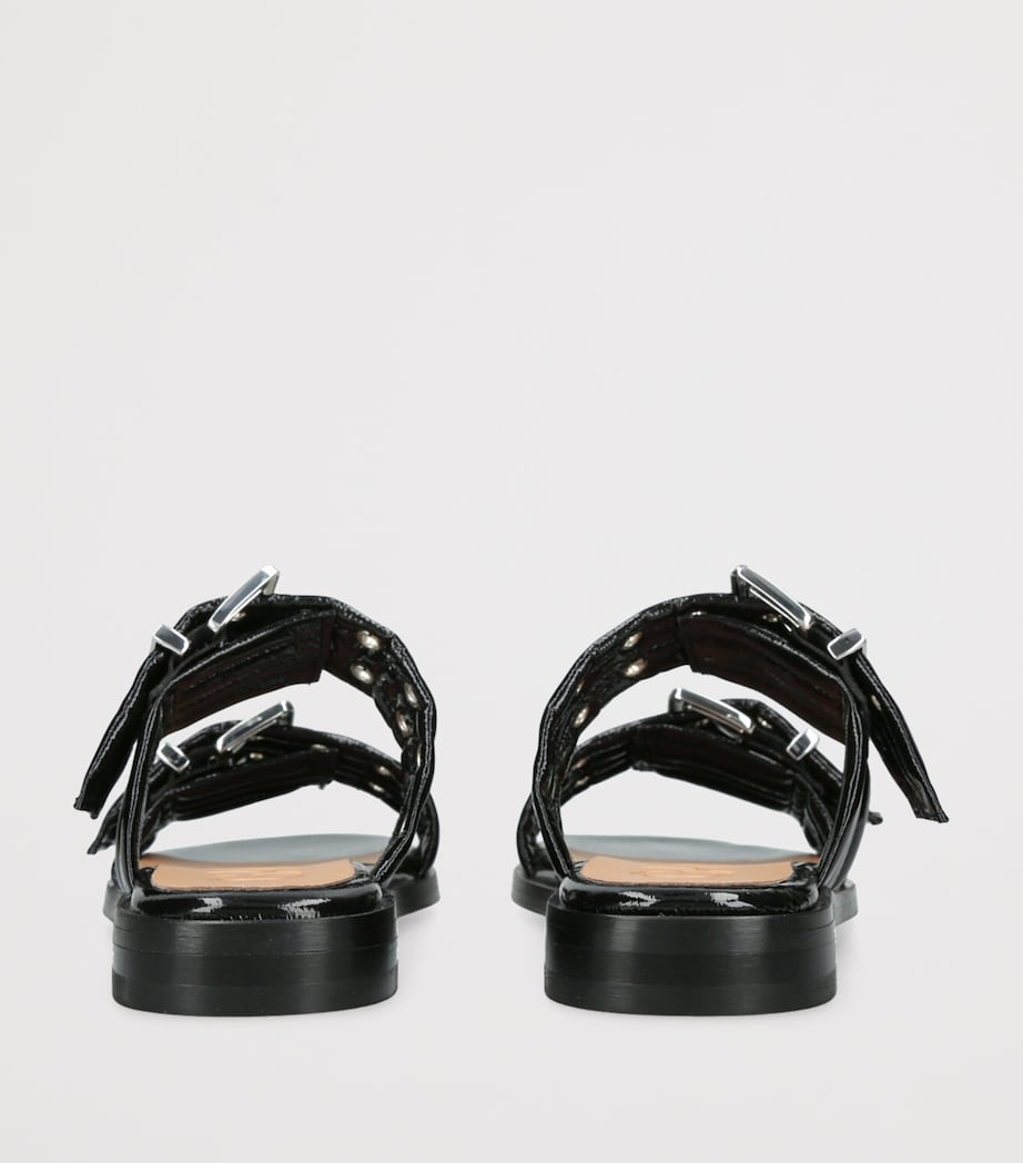 GANNI Leather Buckle Slides Black Image 2